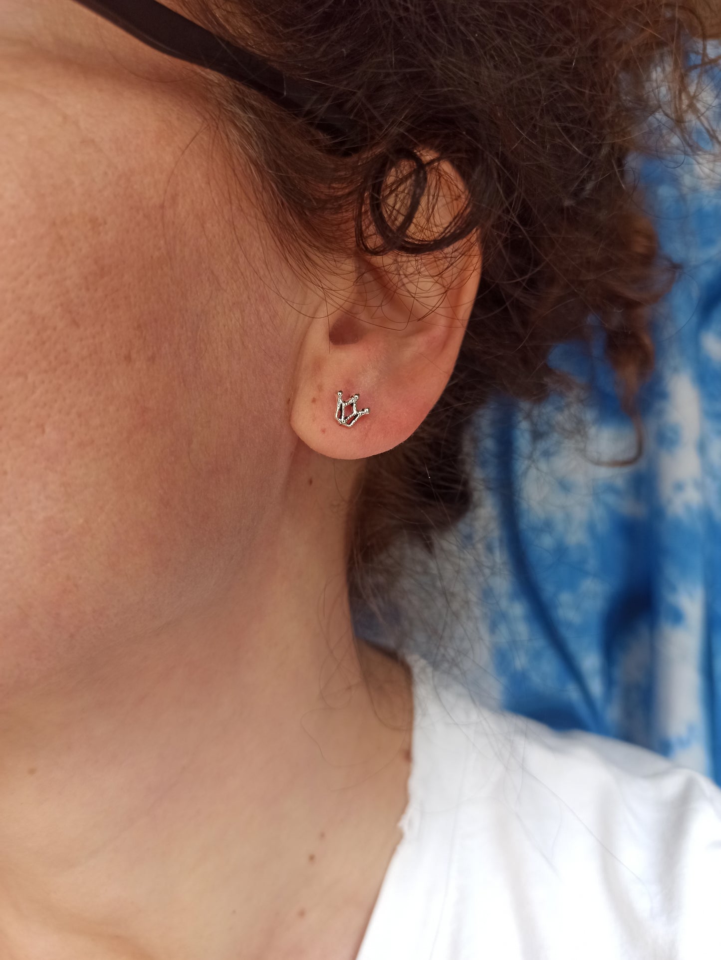 Single lobe earring in 925 silver crown