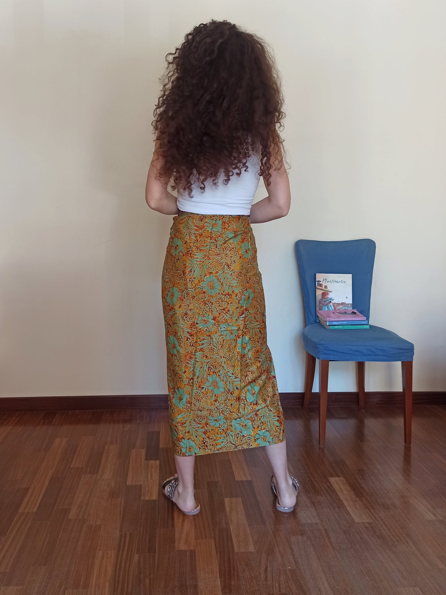 Ecru pareo, burgundy green and gold A73