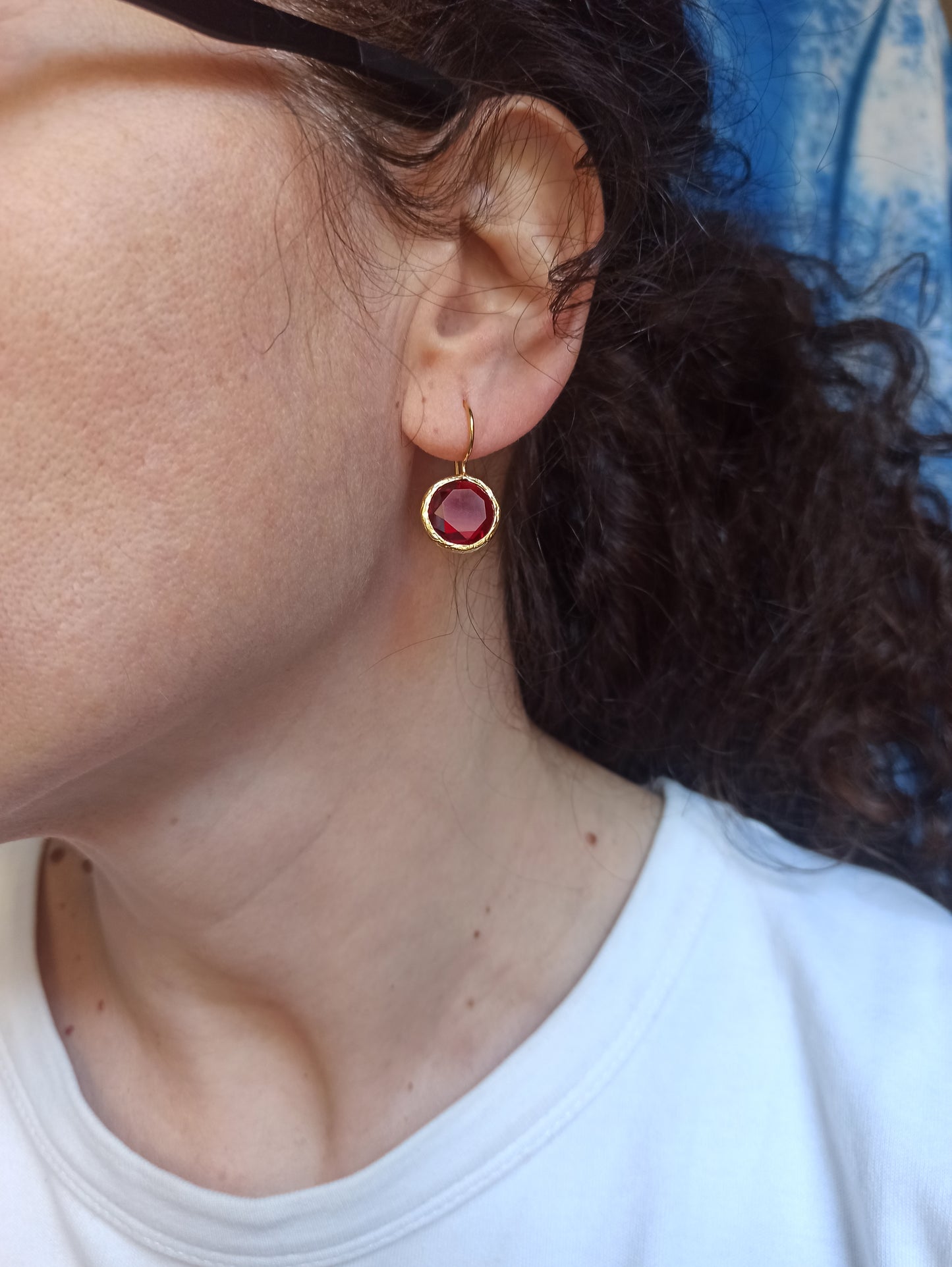 Small Round Red Stone Earrings