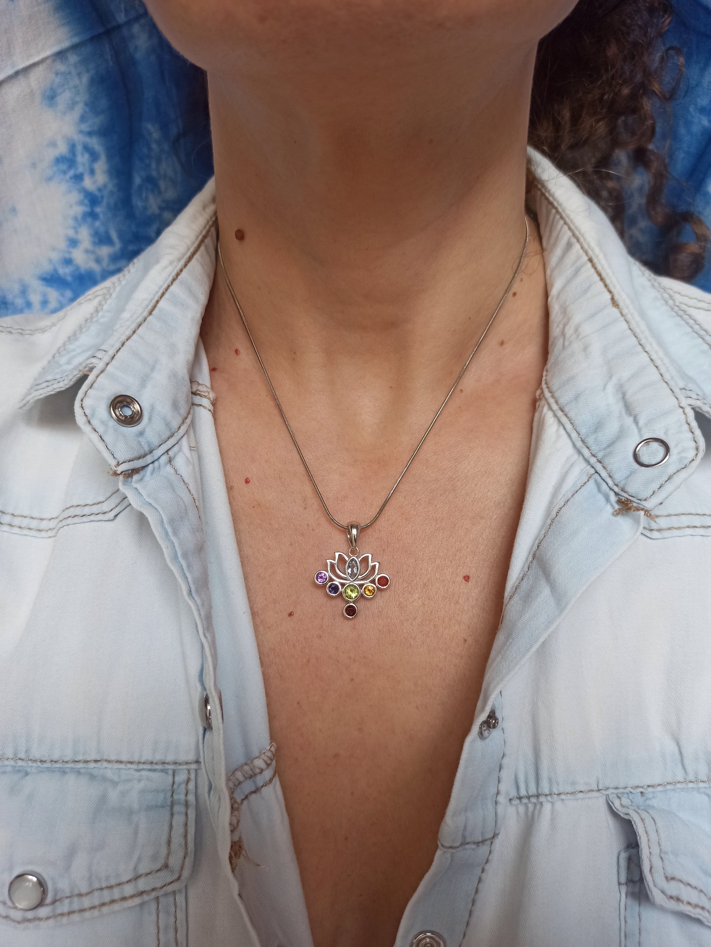 925 Silver Pendant 7 Chakra Lotus Flower C76