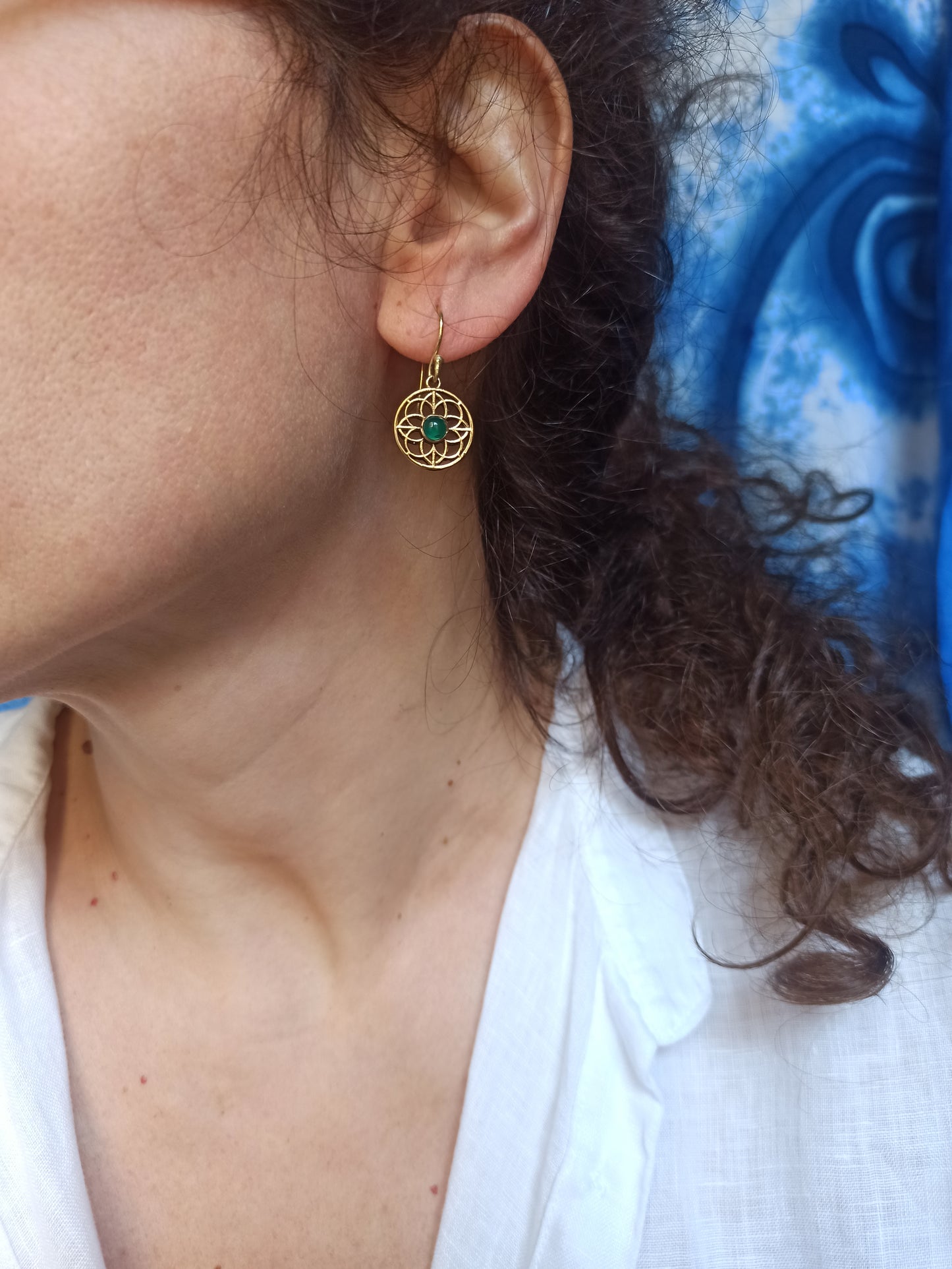Green gold boho earrings
