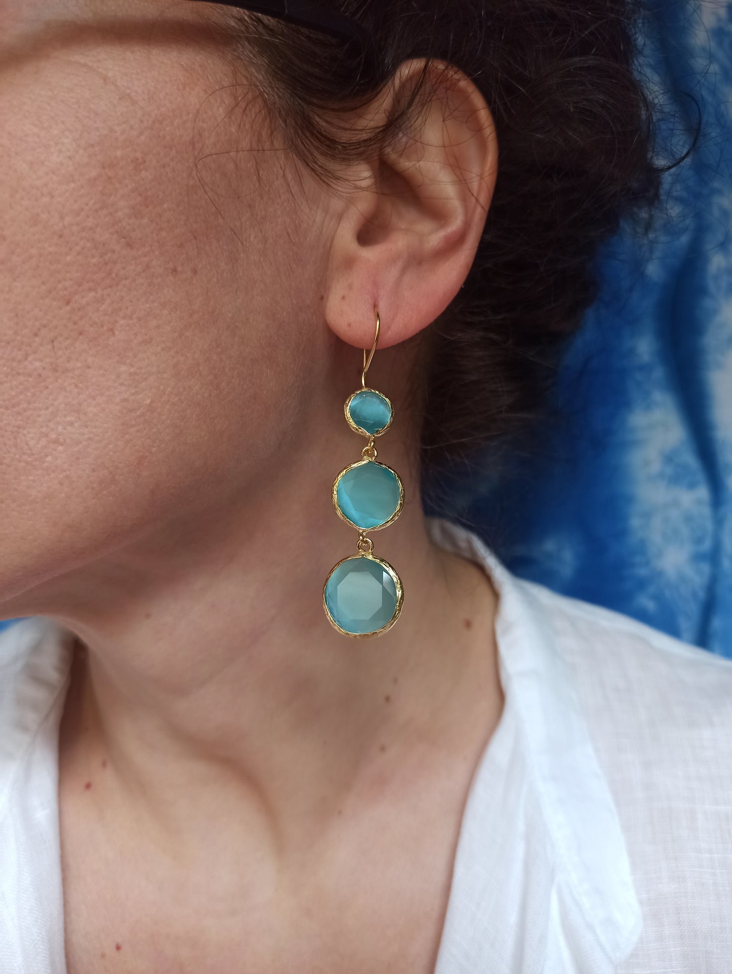 3 stone light blue earrings