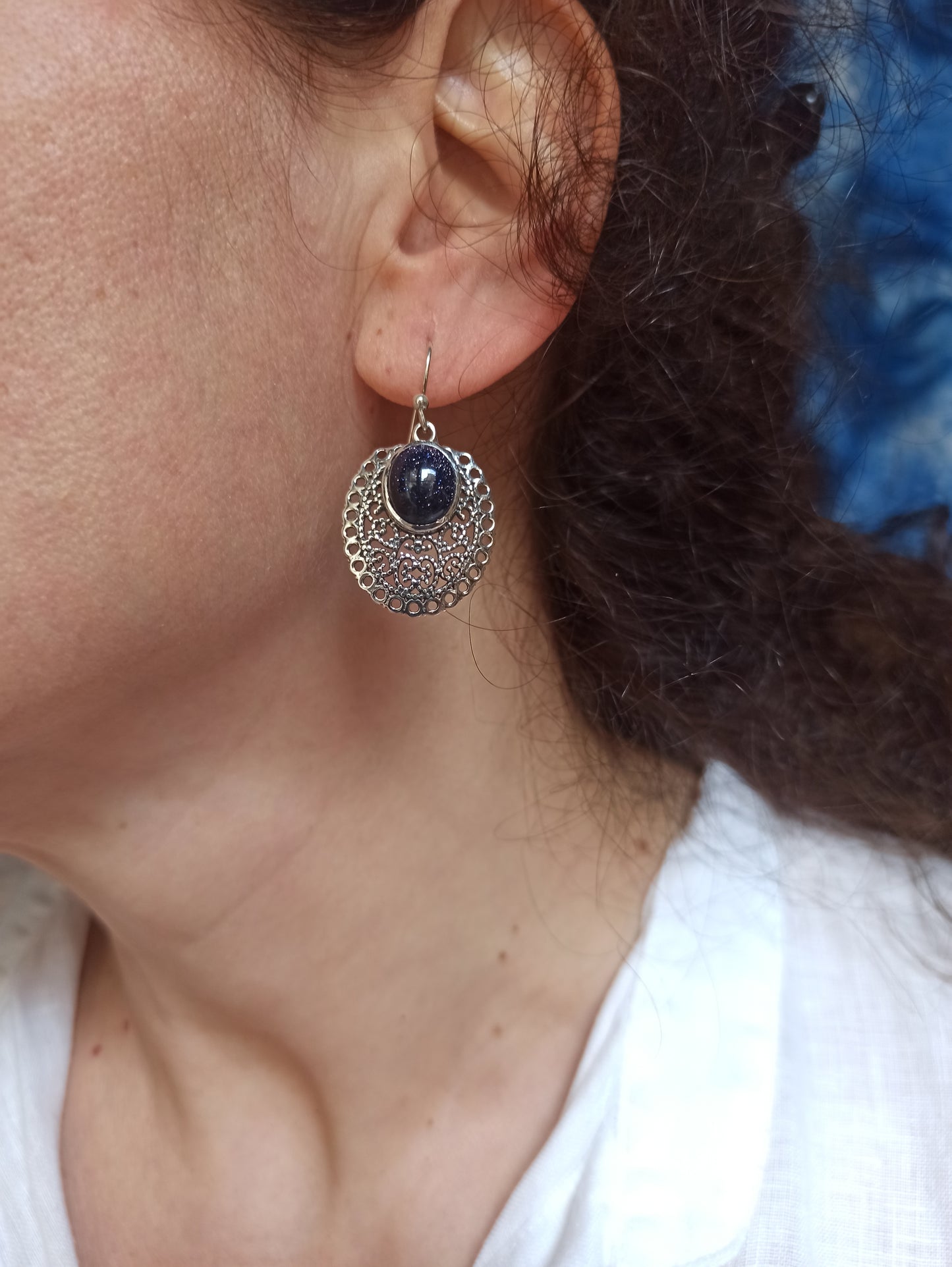 925 Silver Earrings Glass Sunstone - O5