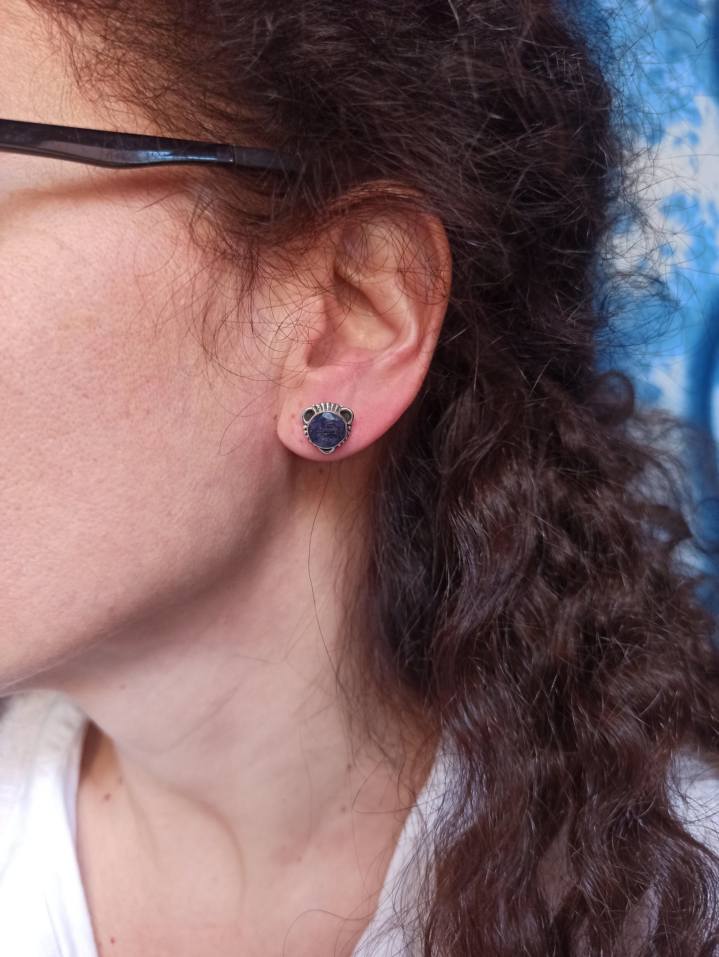 925 silver lapis lazuli earlobe earrings