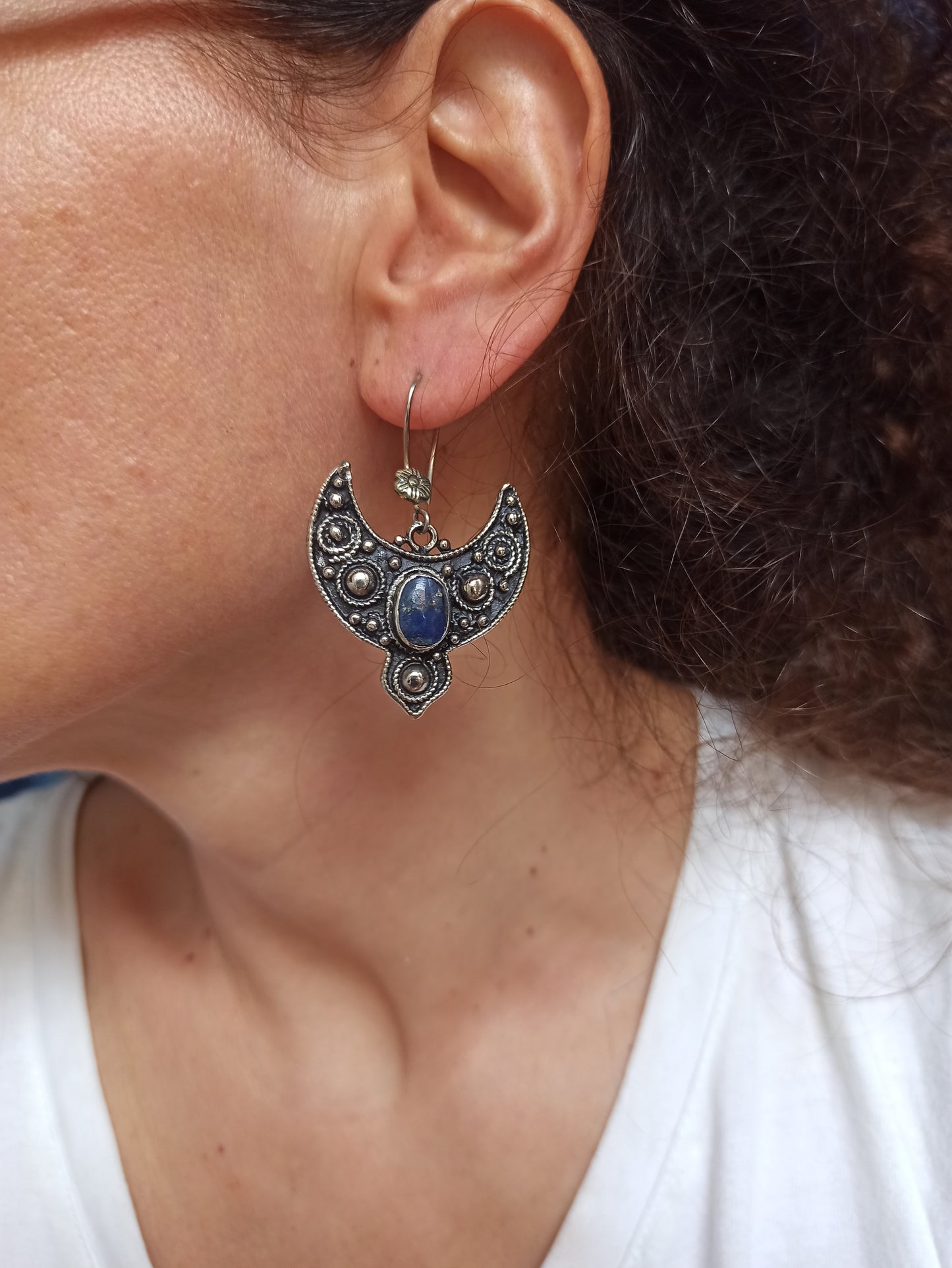 Antique Lapis Lazuli Paste Earrings Vintage