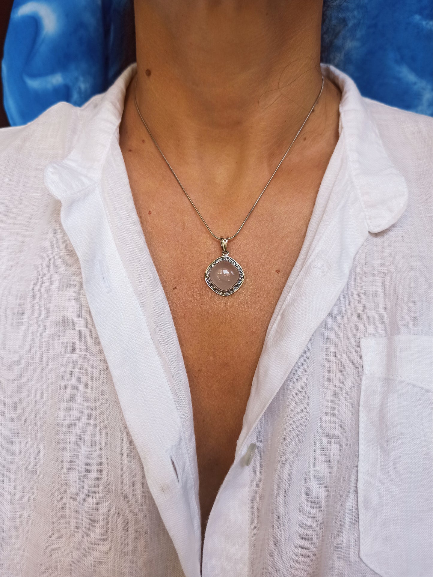 925 silver rose quartz pendant F49