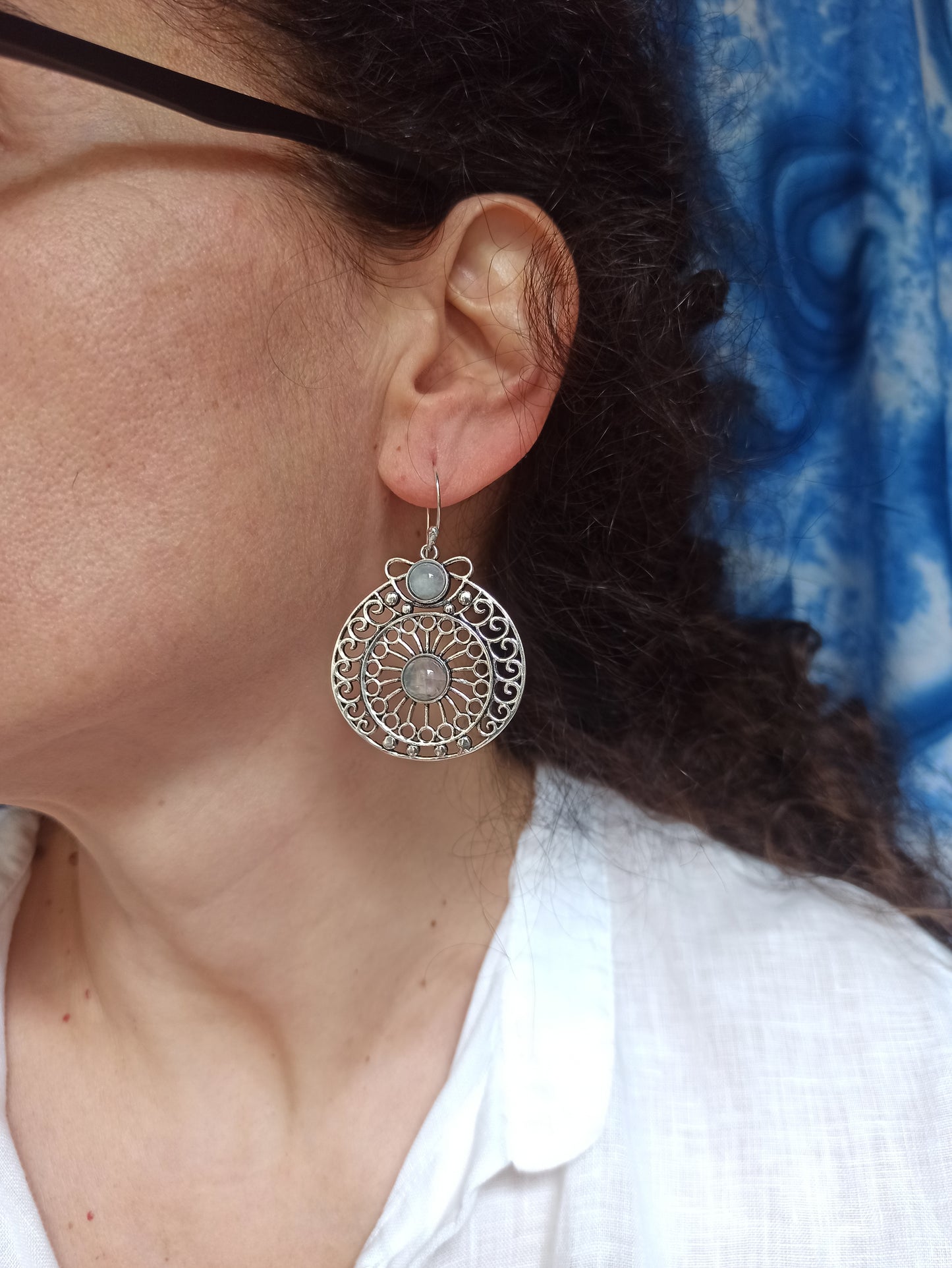 Orecchini boho argentato pietra di luna