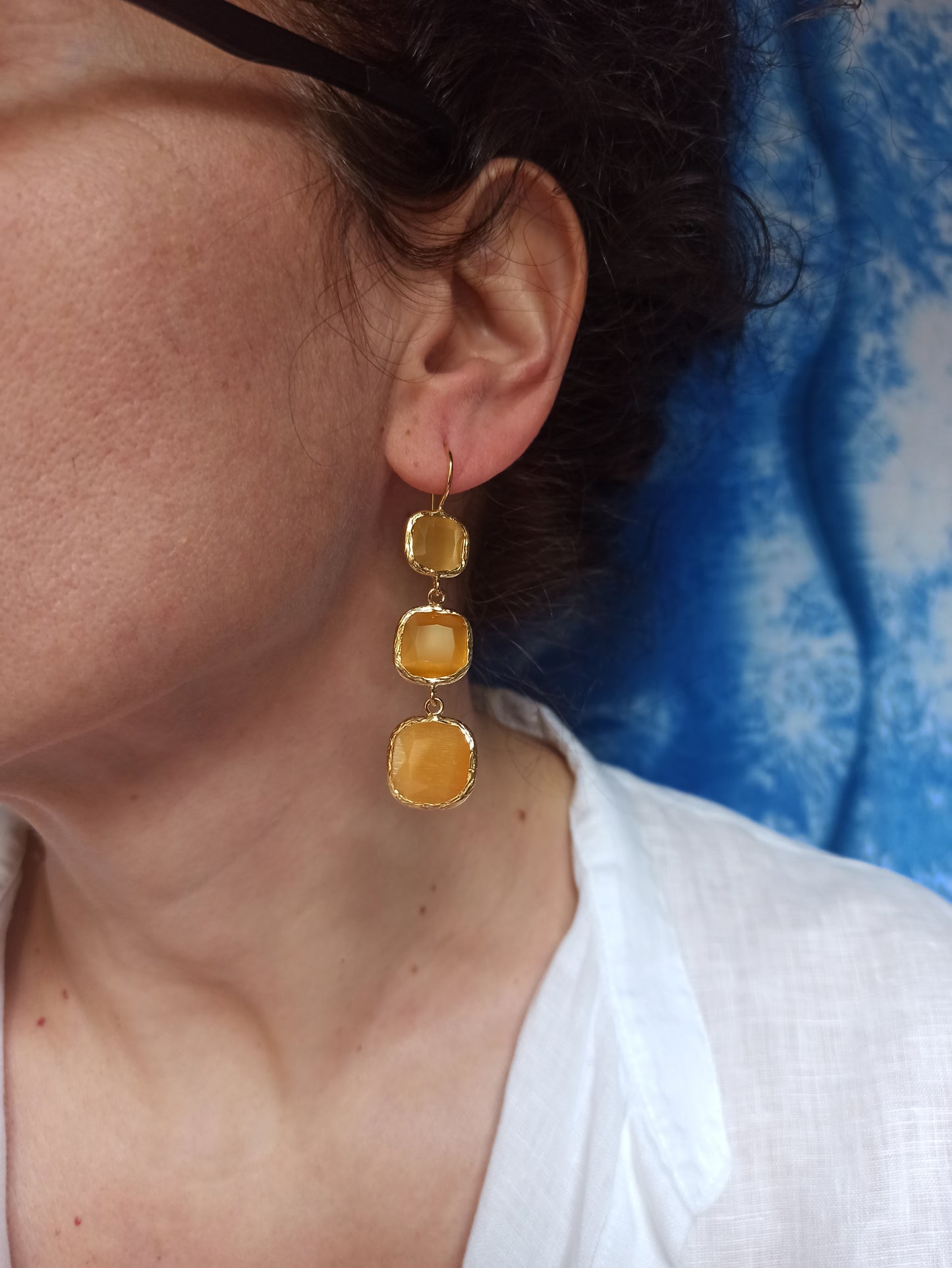 3 stone yellow earrings