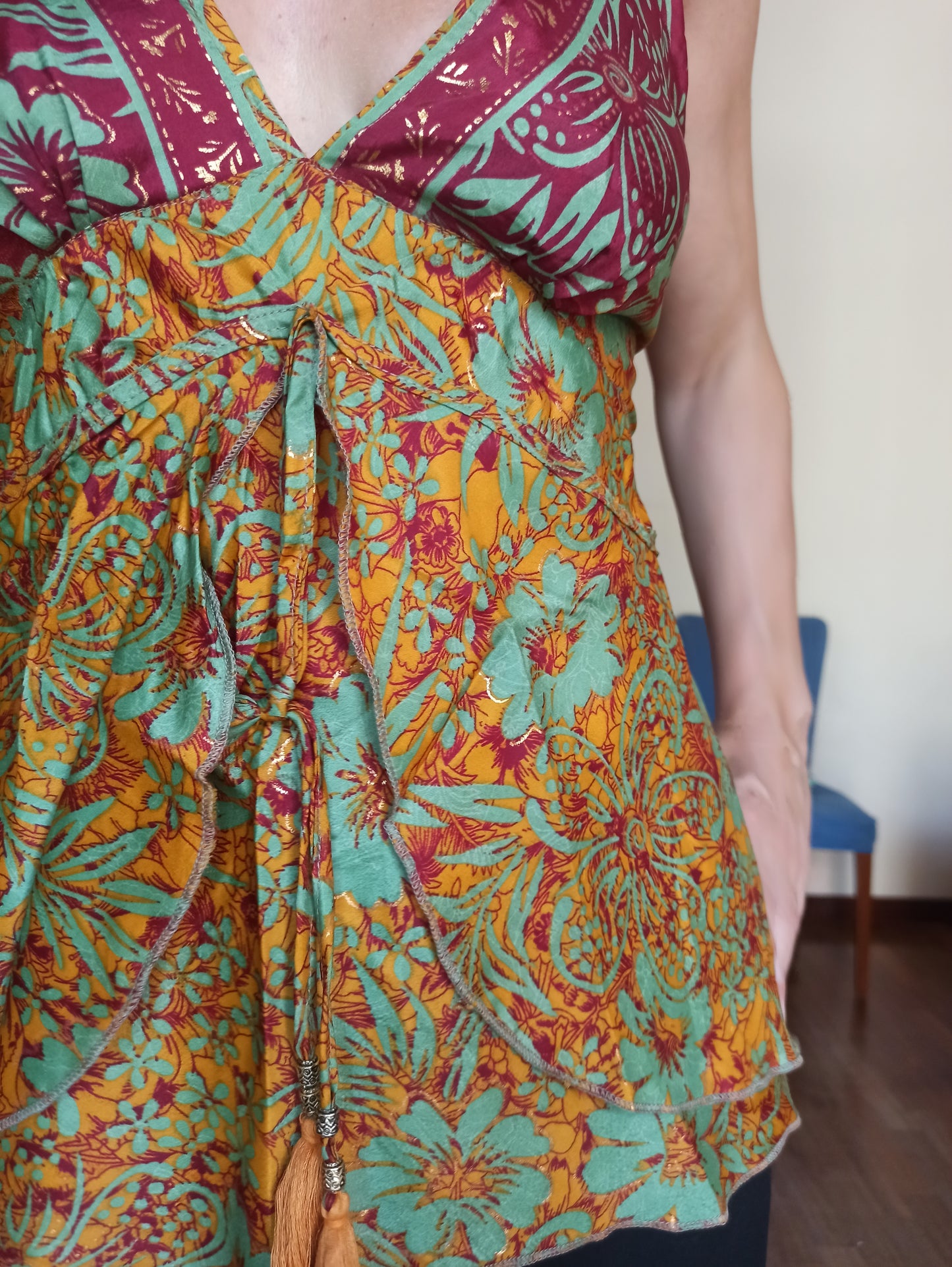 Top blu rosso e oro Taglia S/M A151