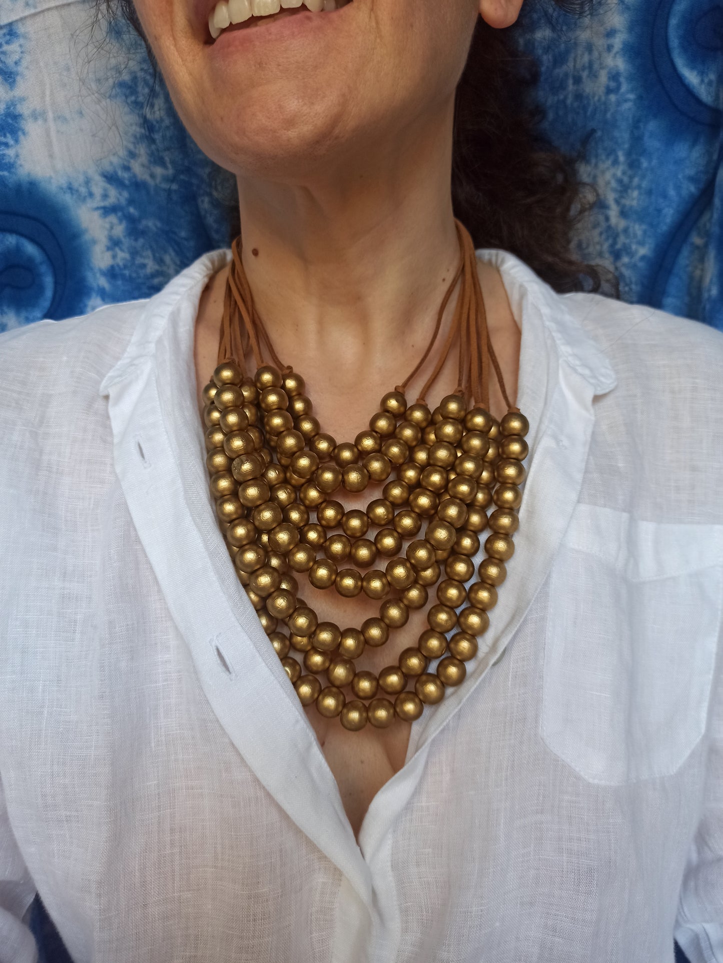 Collana pettorale multifilo oro