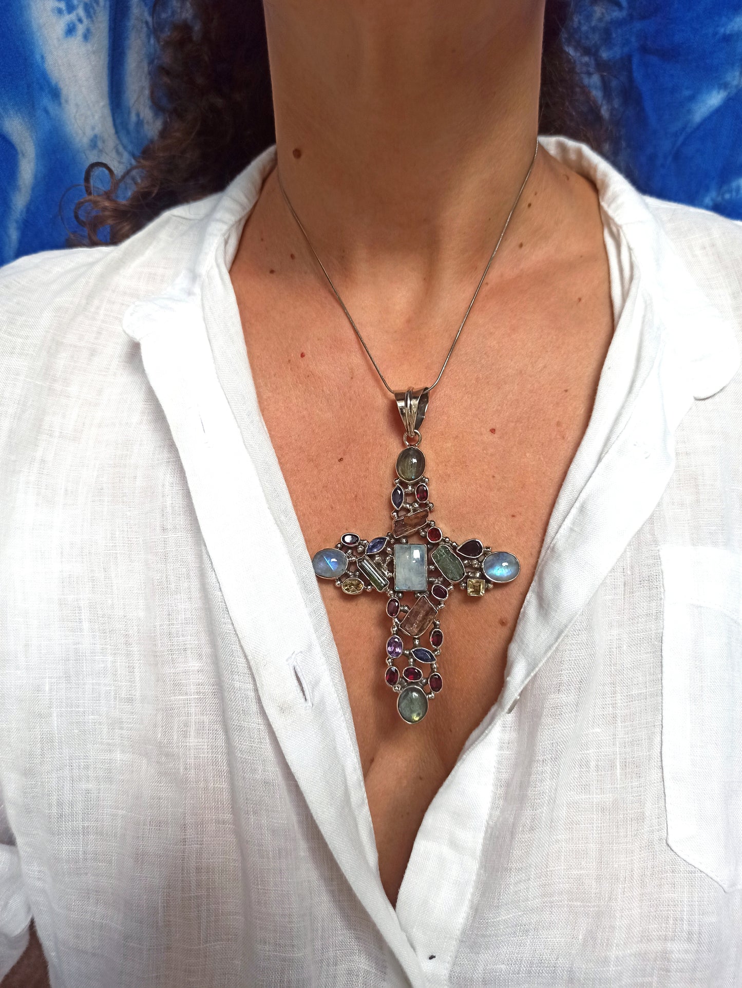 925 silver multi-stone cross pendant 1L