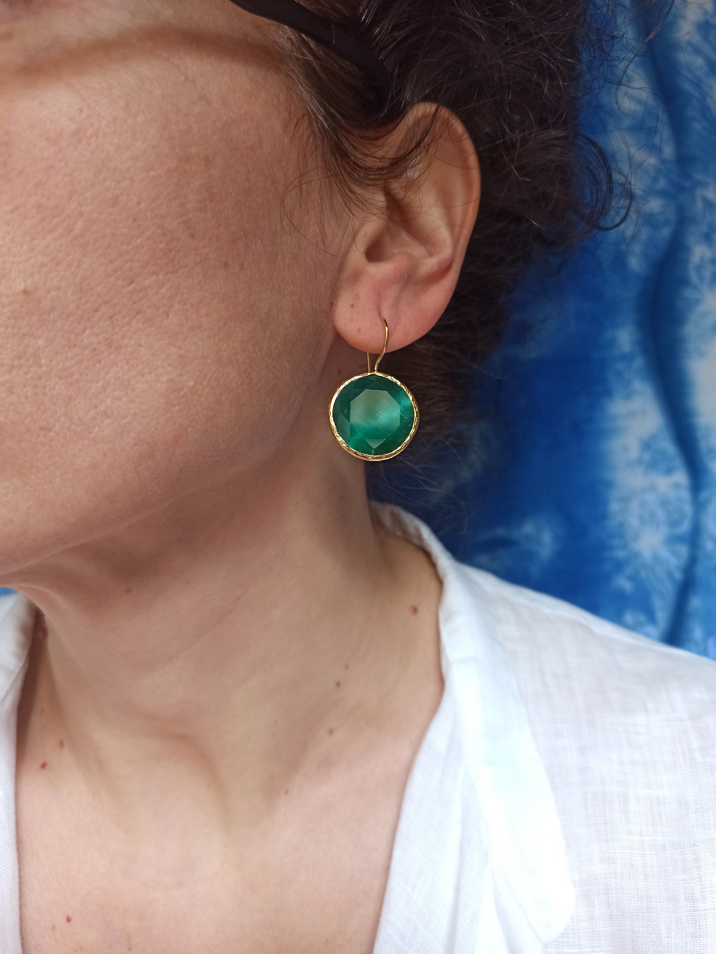 Bottle Green Round Stone Earrings