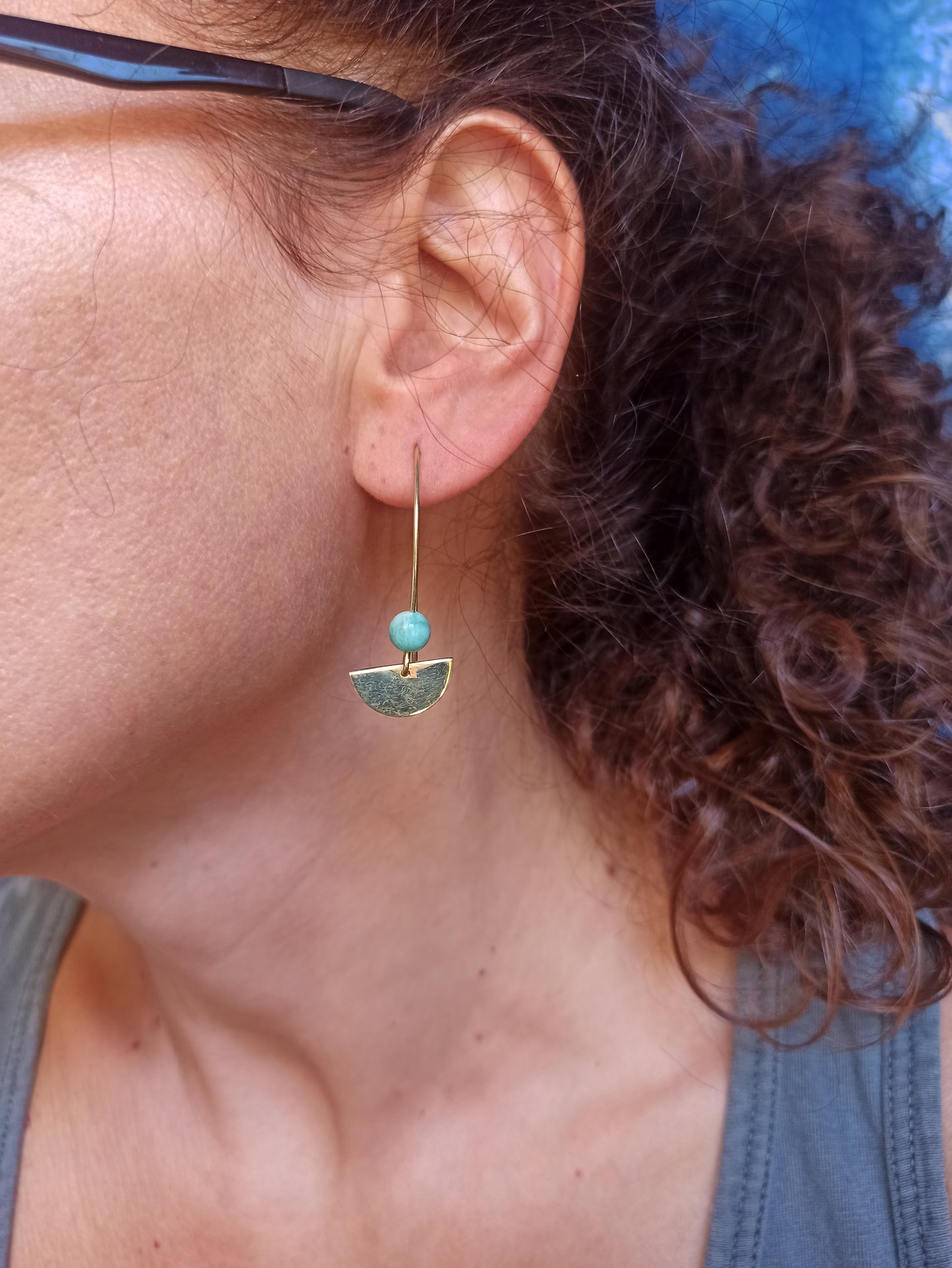 Orecchini boho dorato celeste