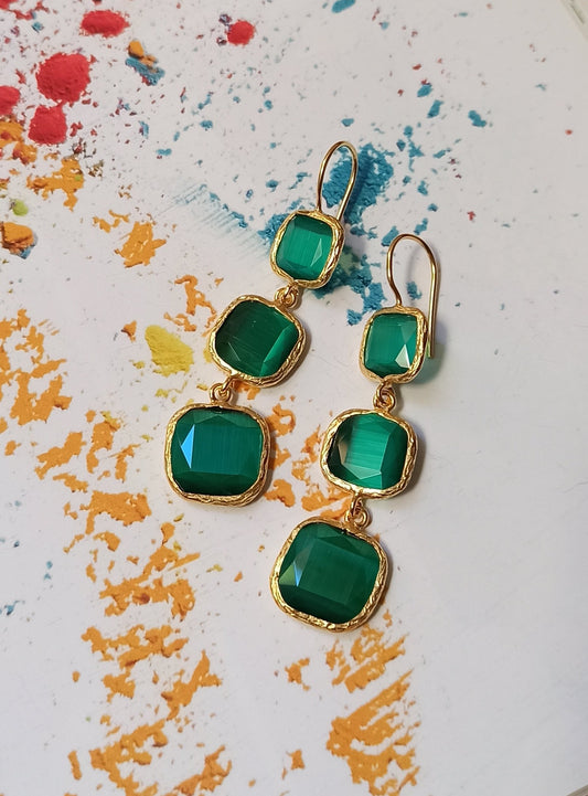 Orecchini 3 pietre verde bottiglia