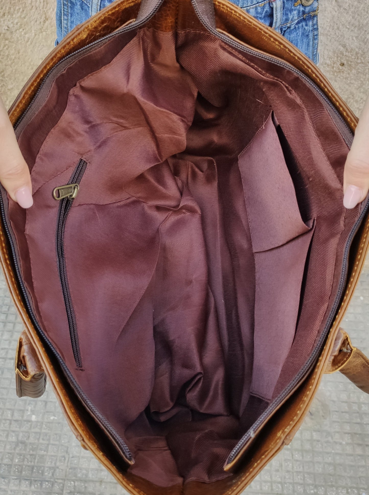 Borsa shopper a spalla in pelle vintage con pelo