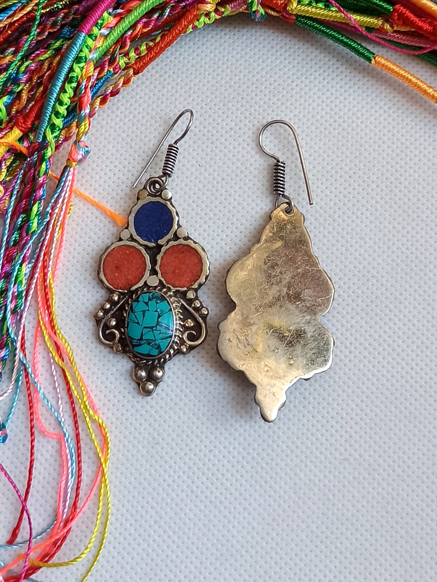 Vintage blue red and turquoise Nepalese earrings