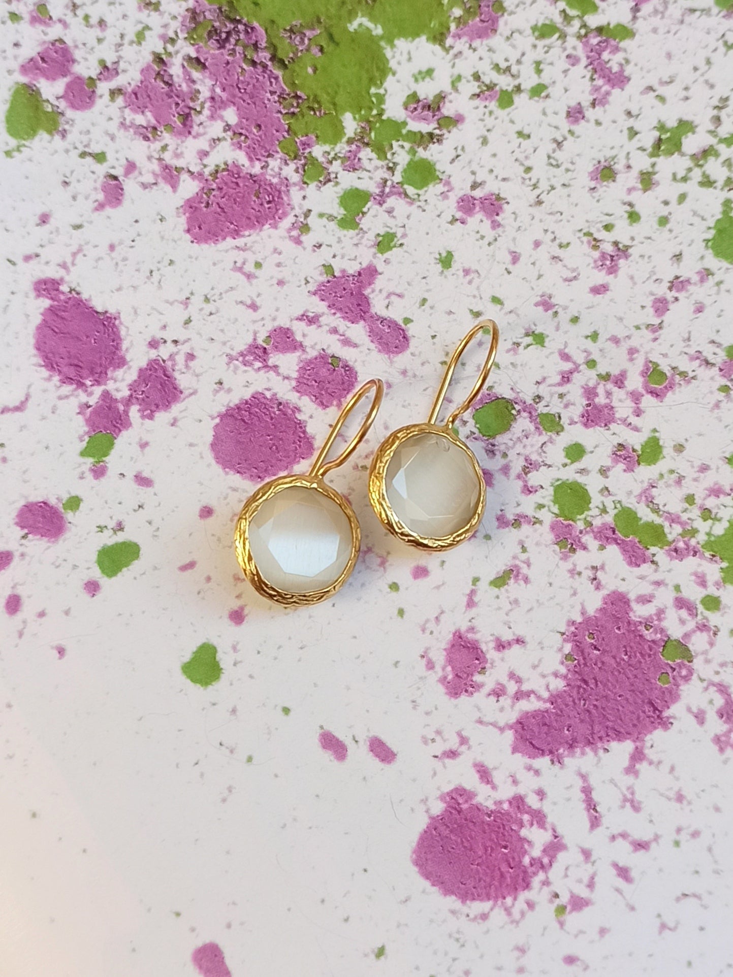 Small white round stone earrings