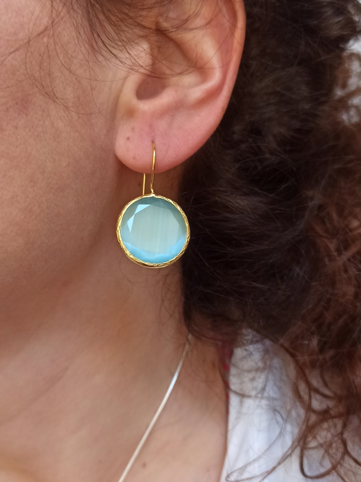 Light blue round stone earrings