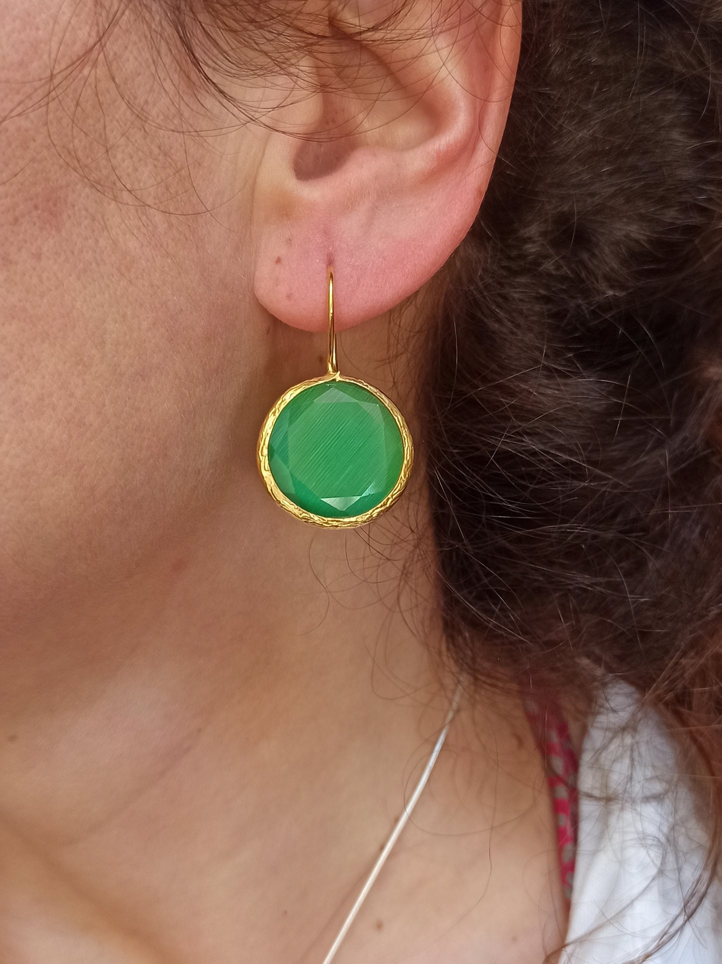 Round green stone earrings