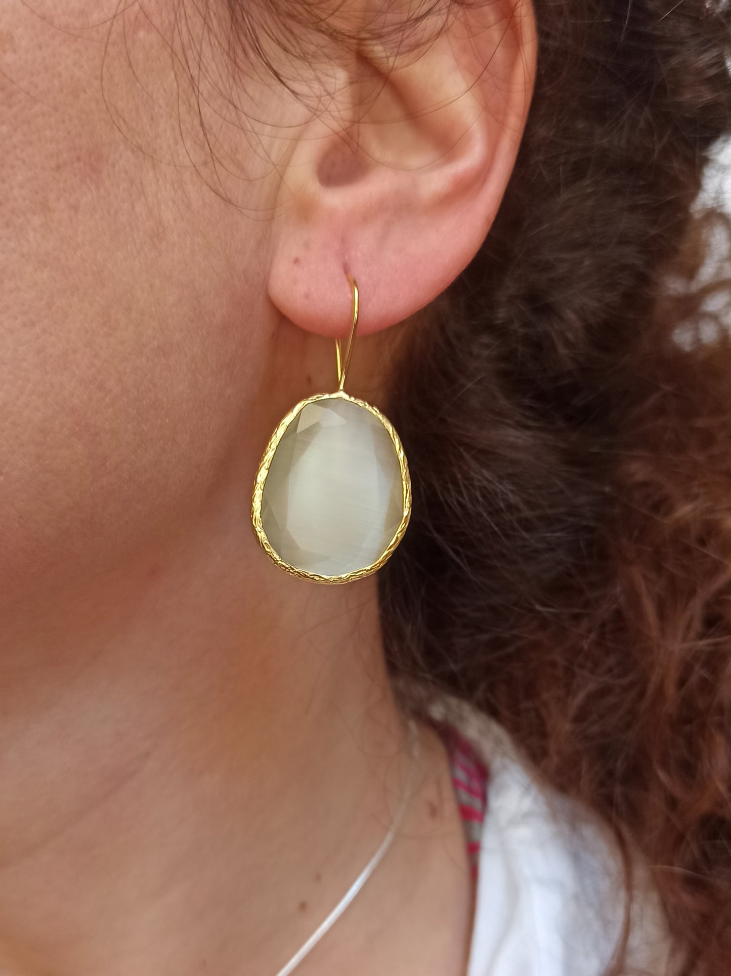 White drop stone earrings
