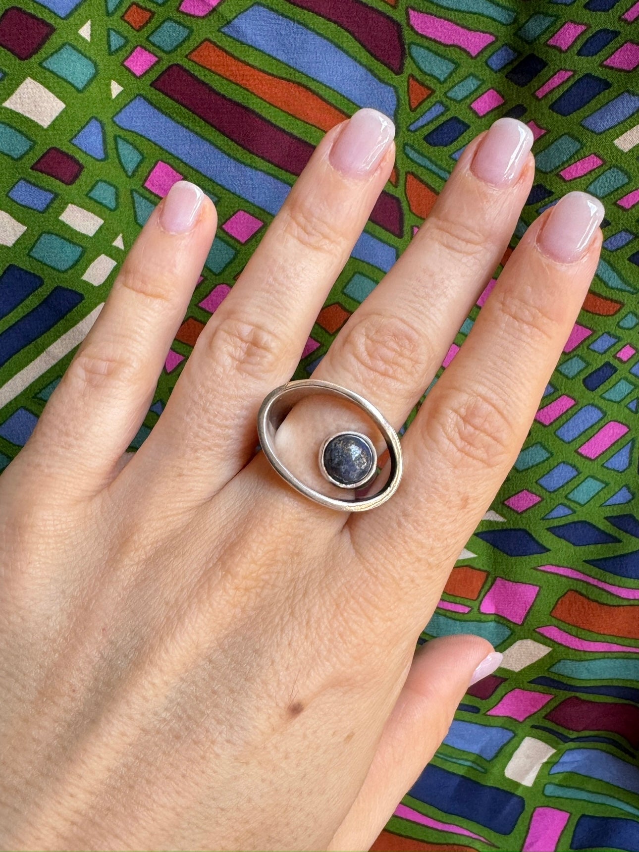 Boho silver lapis lazuli ring