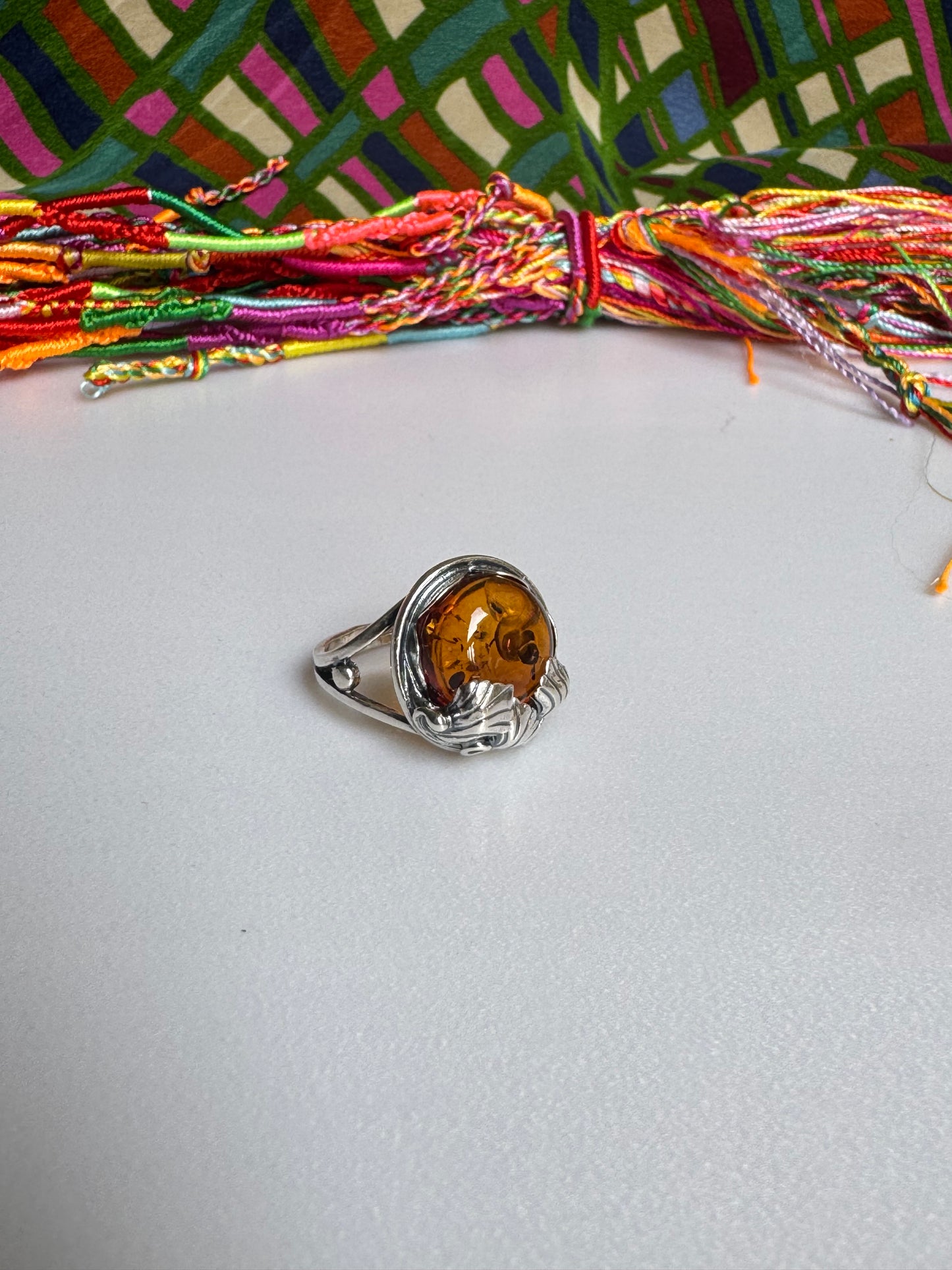 925 silver amber ring size 18 adjustable 44A