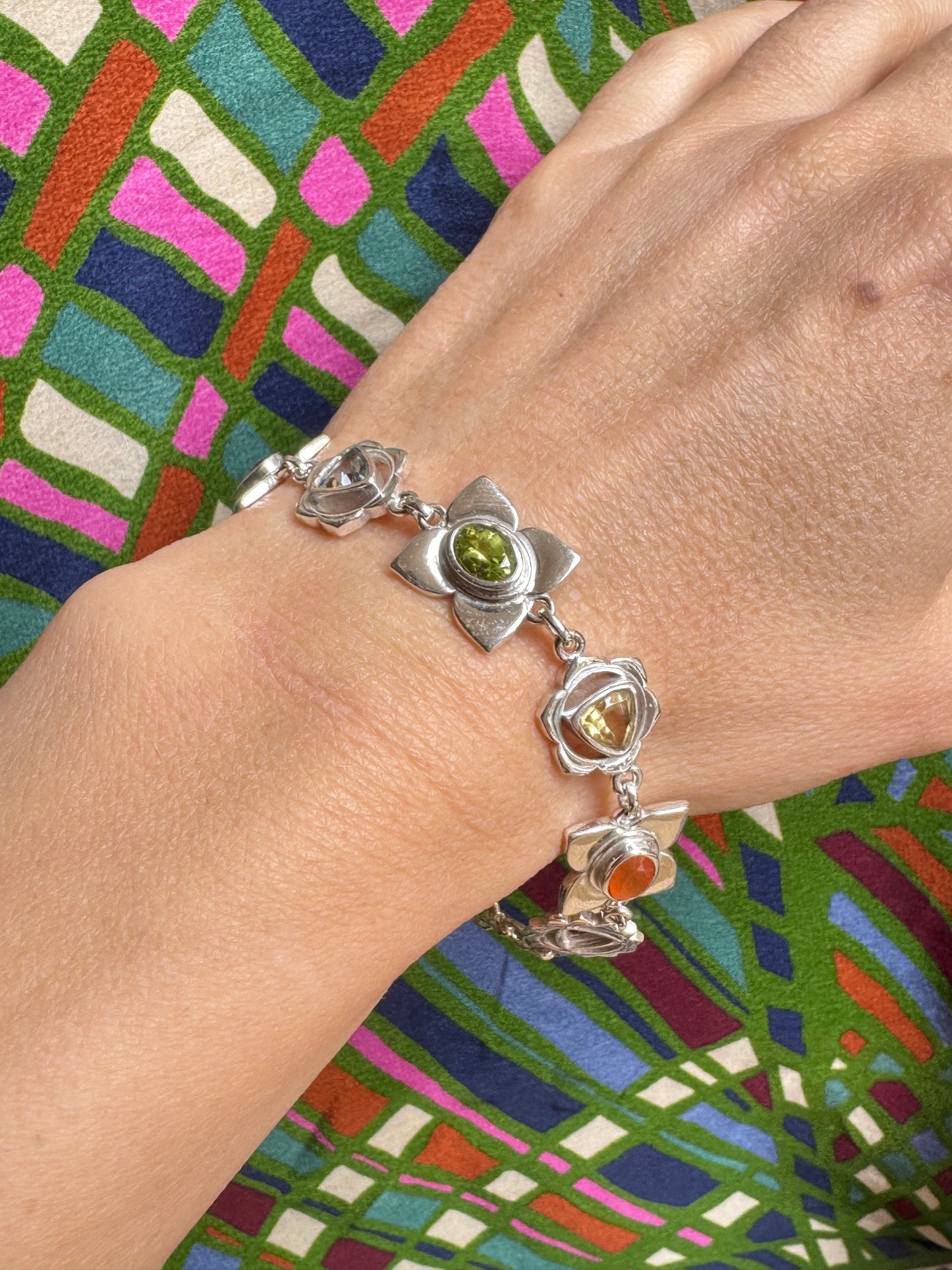 POPLYKE Bracciale Chakra In Argento 925 Con Cristalli, 4mm, Catena Regolabile 178+50mm, Regalo In Confezione
