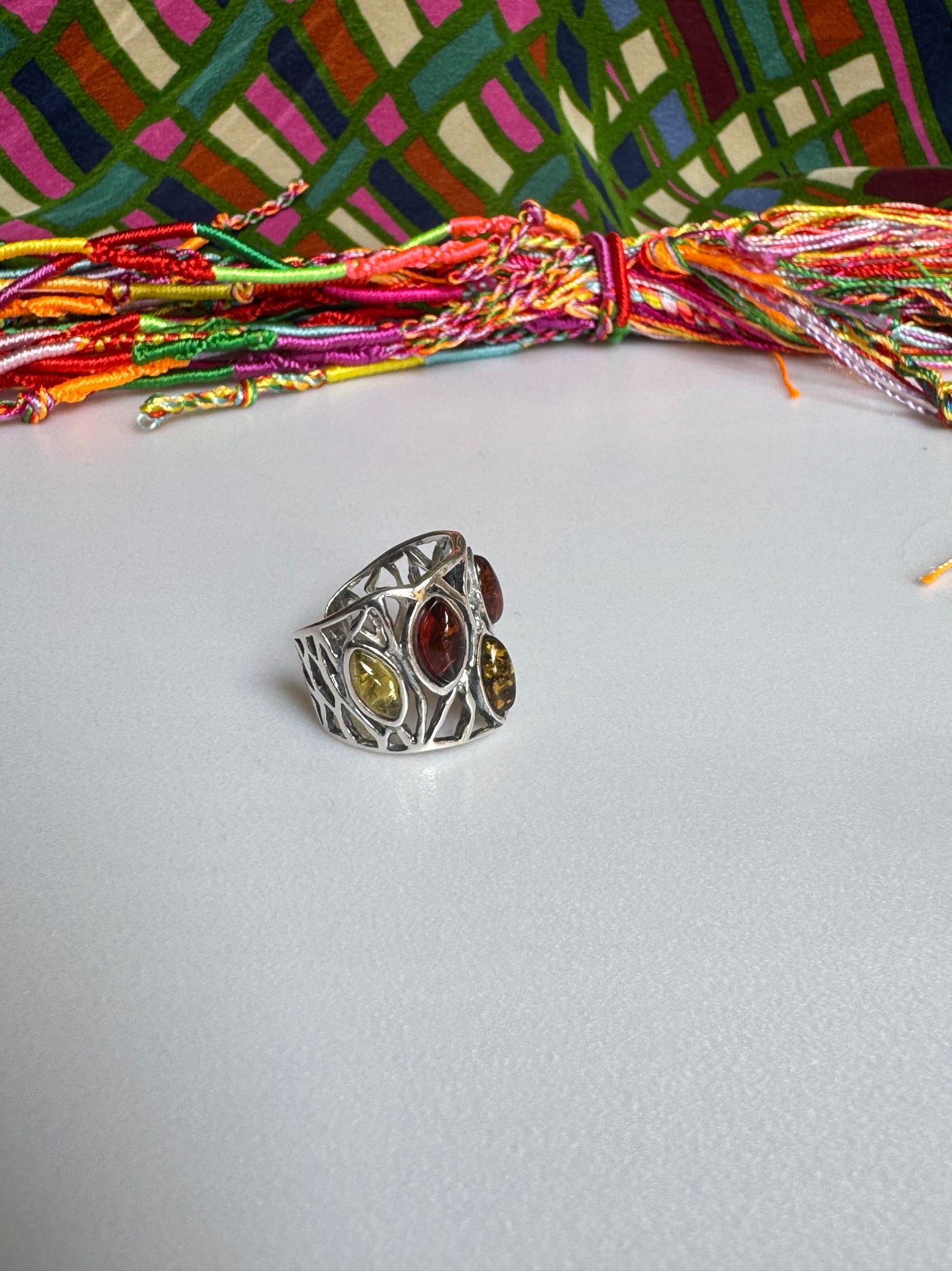 925 silver amber ring size 13/14 adjustable 46A