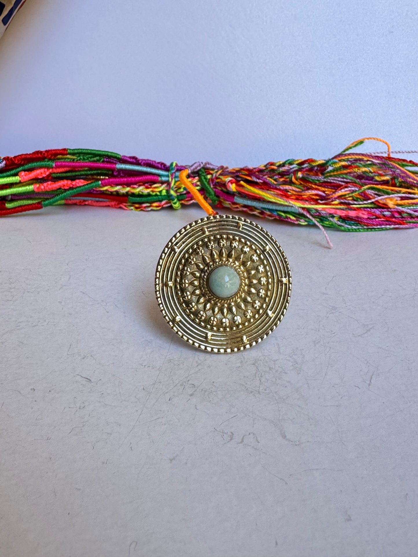 Anello boho dorato larimar regolabile