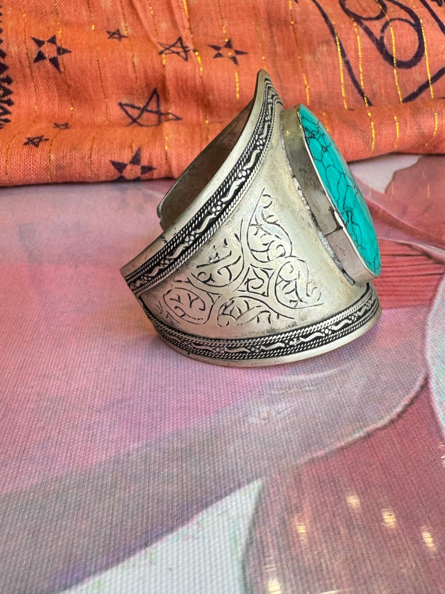 Vintage synthetic turquoise antique open slave bracelet