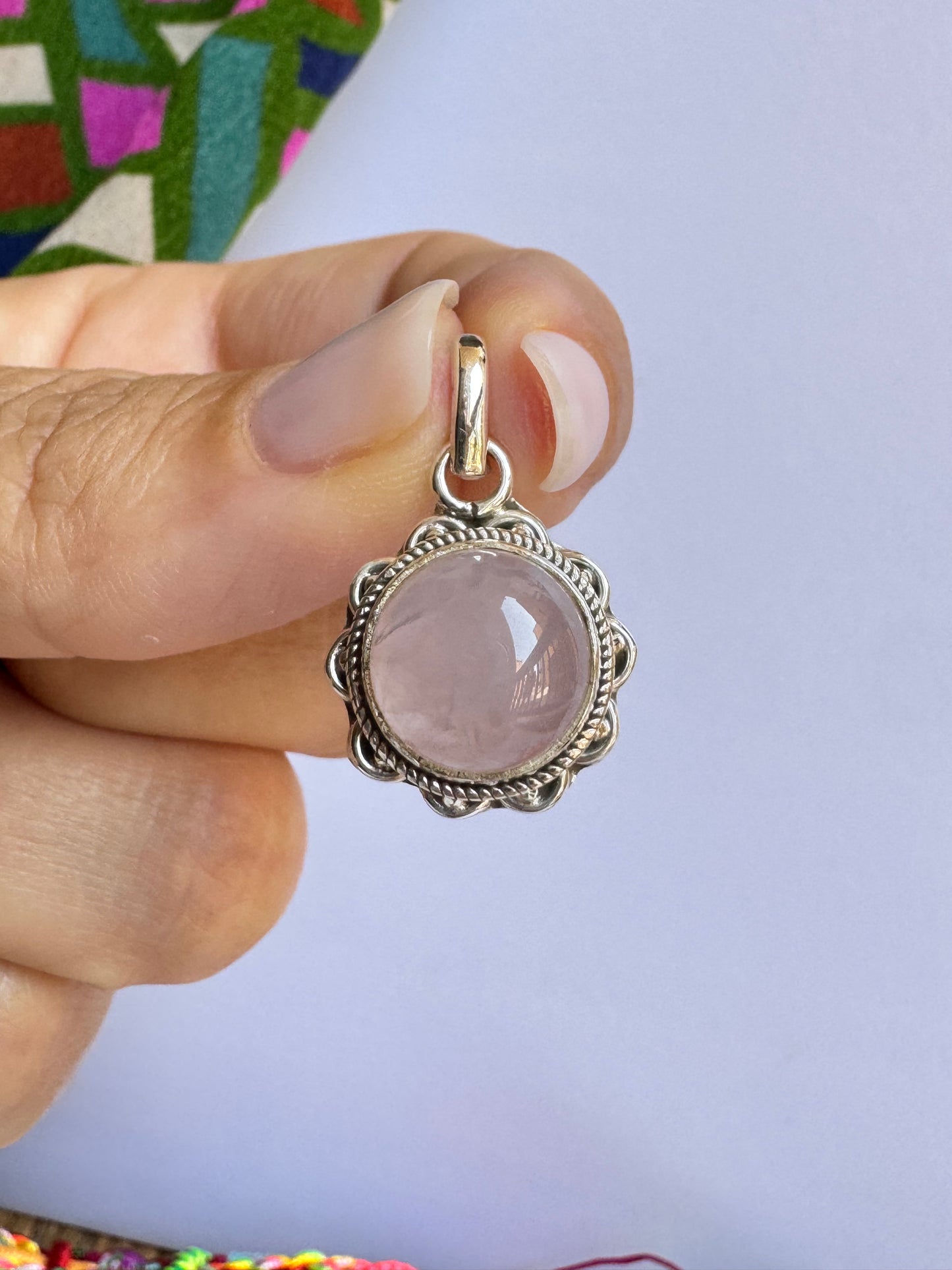 Ciondolo argento 925 quarzo rosa 46K