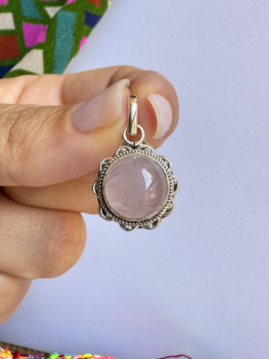 Ciondolo argento 925 quarzo rosa 46K