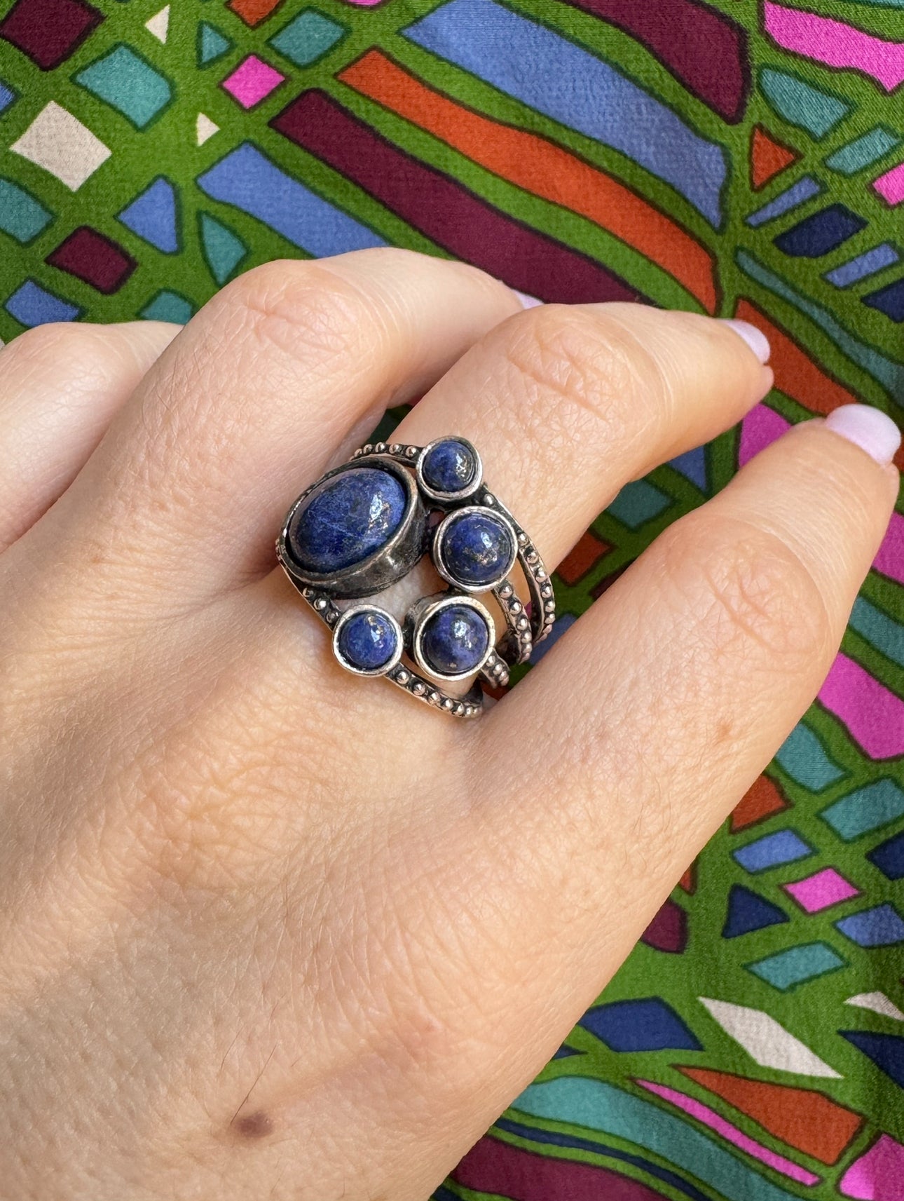 Silver lapis lazuli boho ring