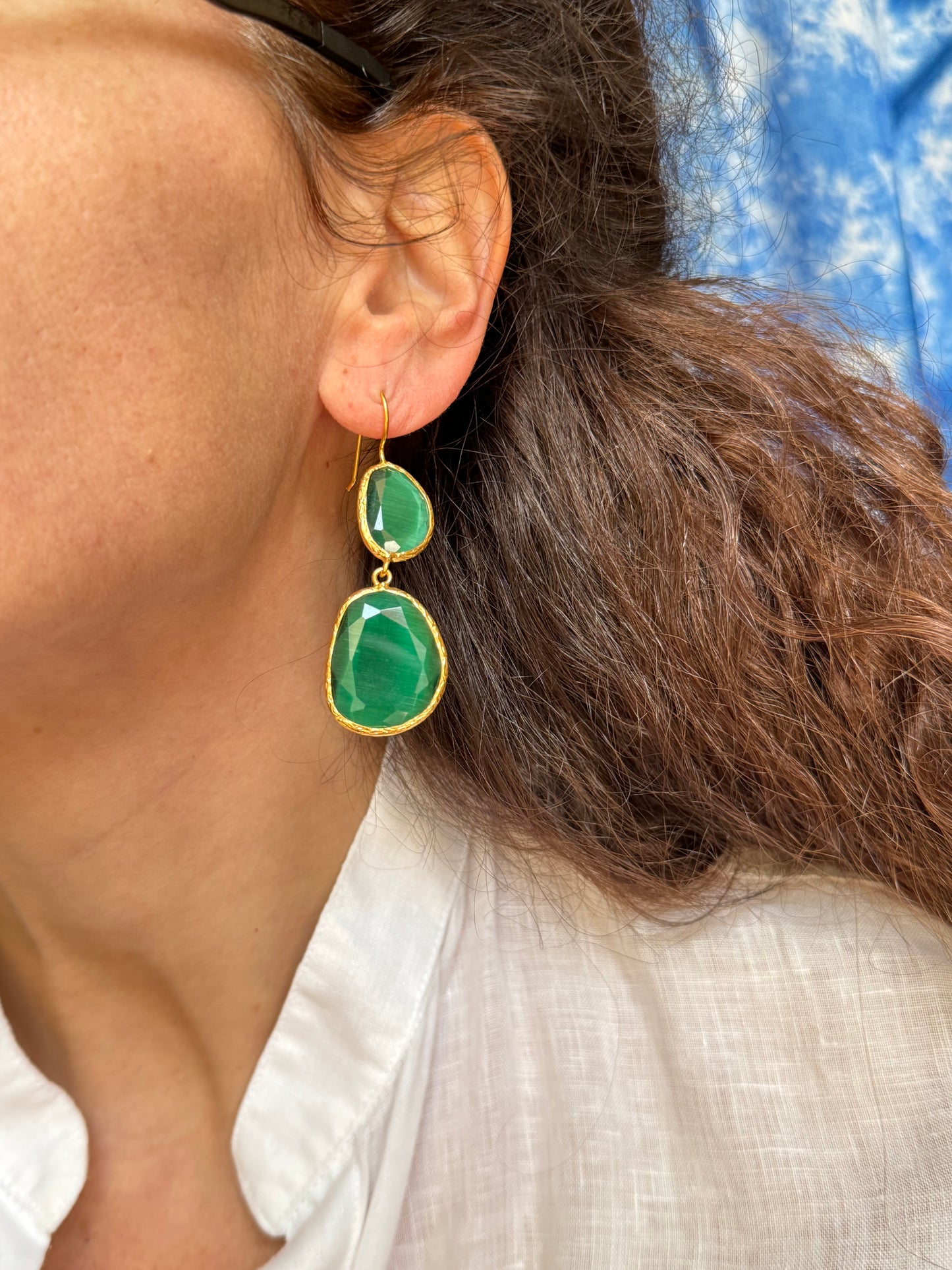 2 green stone earrings