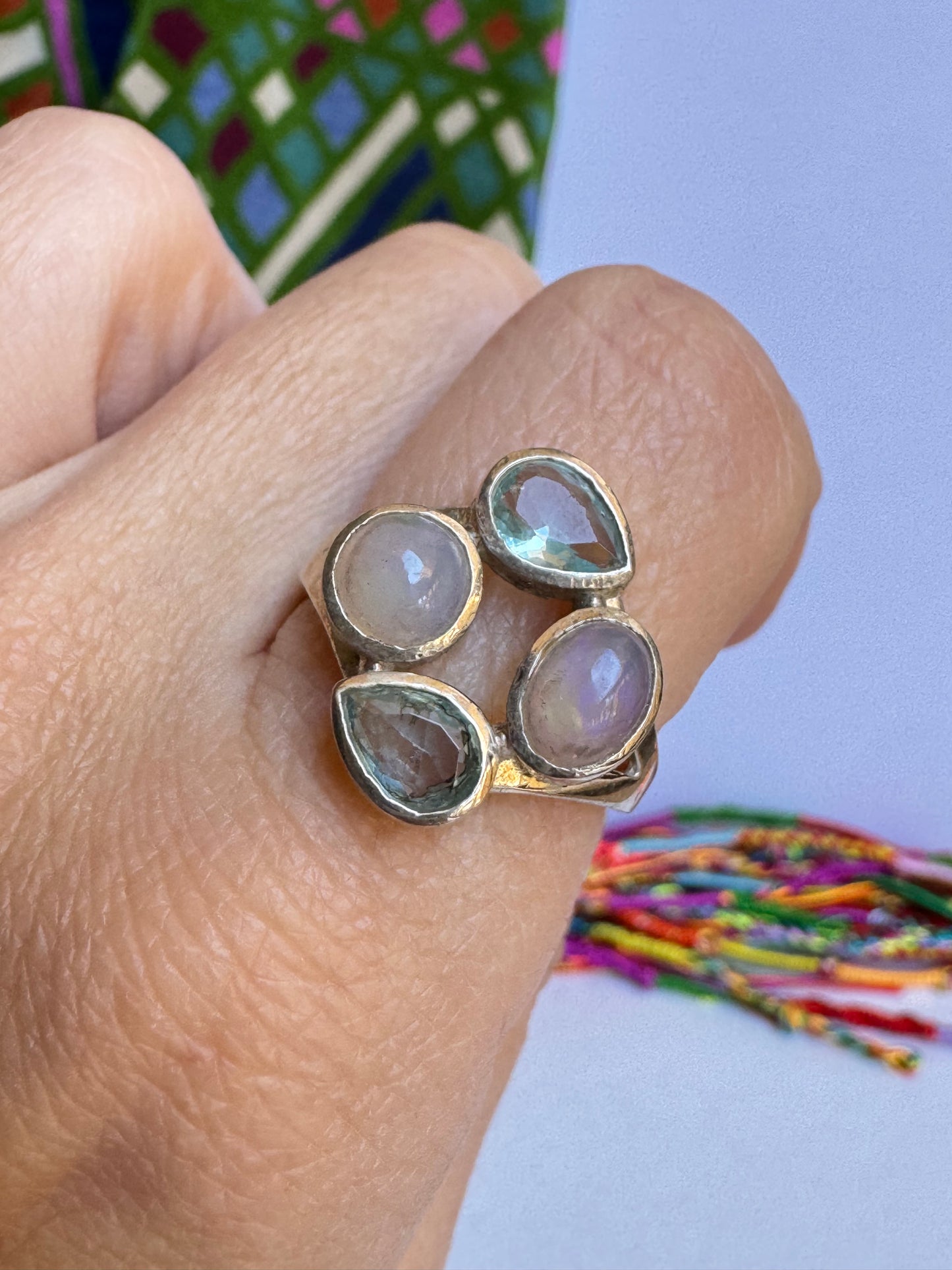 Anello argento 925 acquamarina e pietra di luna arcobaleno misura 19 - MP7