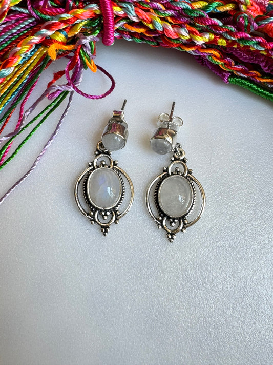 Rainbow moonstone 925 silver earrings