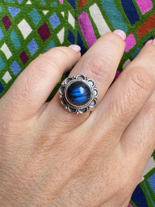 925 Silber Labradorit Ring Größe 14 - X78