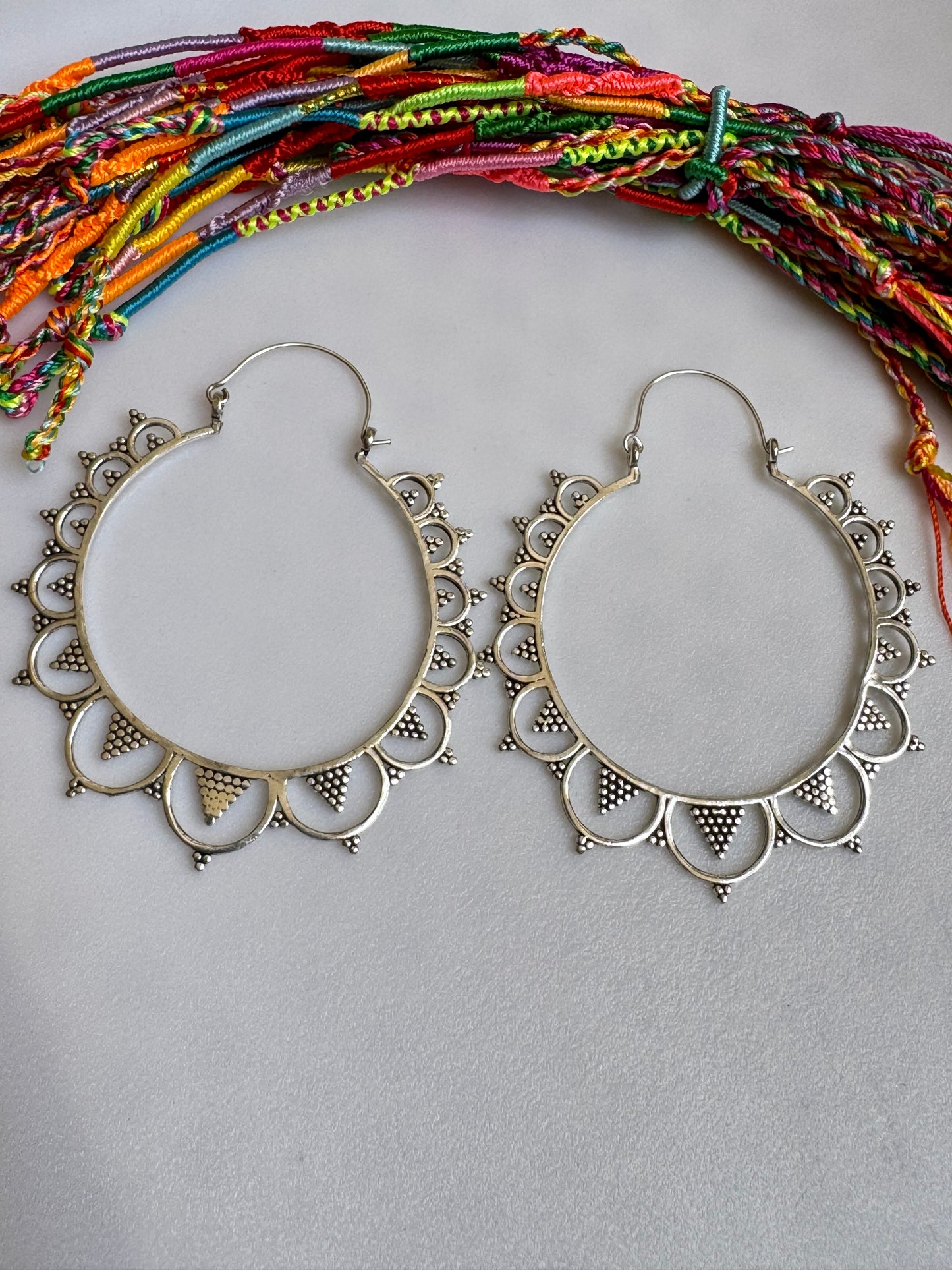 Boho silver giant circle earrings