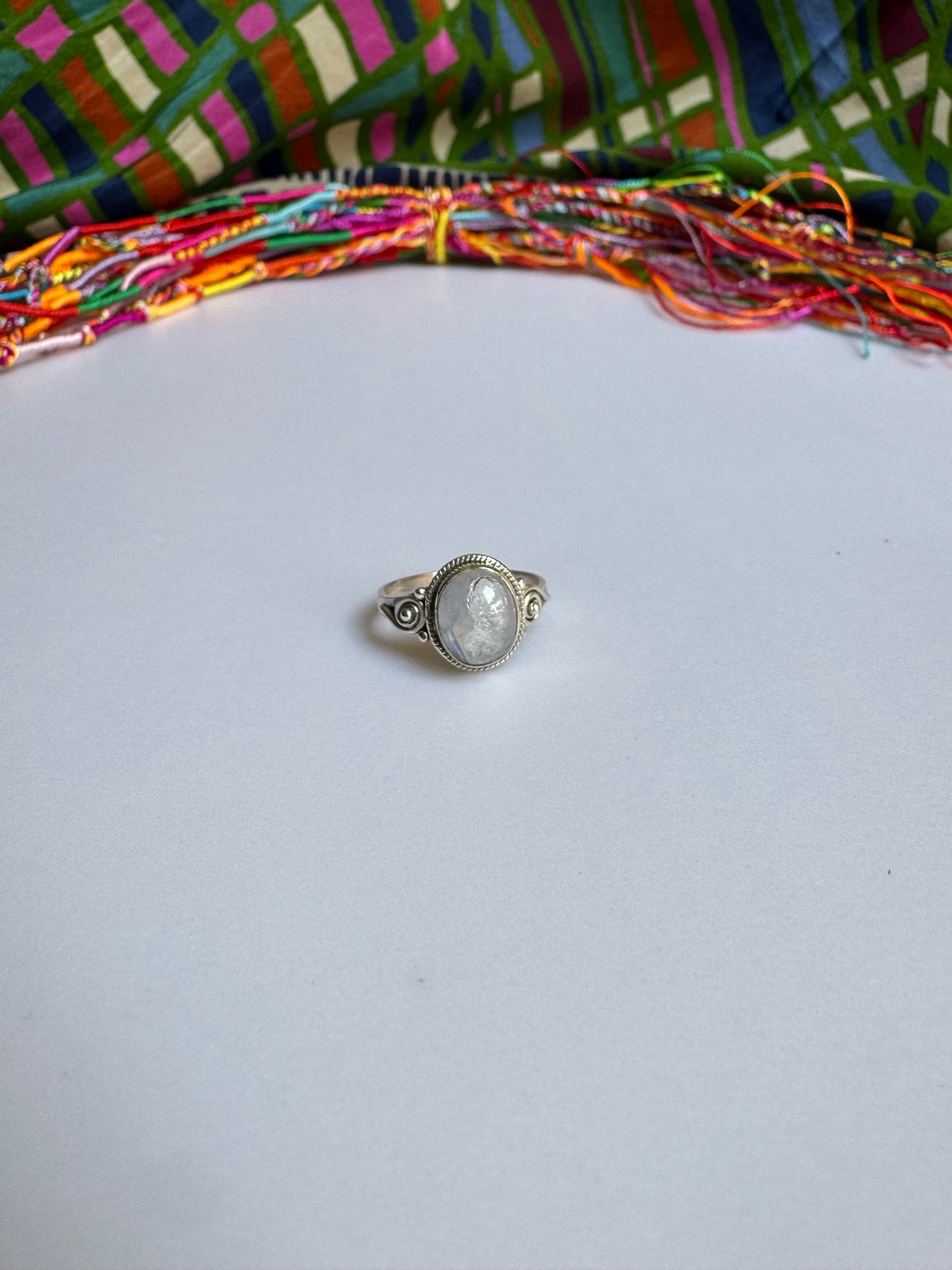 925 Silber Regenbogen Mondstein Ring Größe 16 - G5