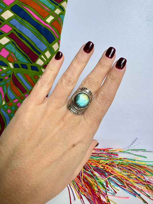 Anello argento 925 labradorite misura 15 - 18K