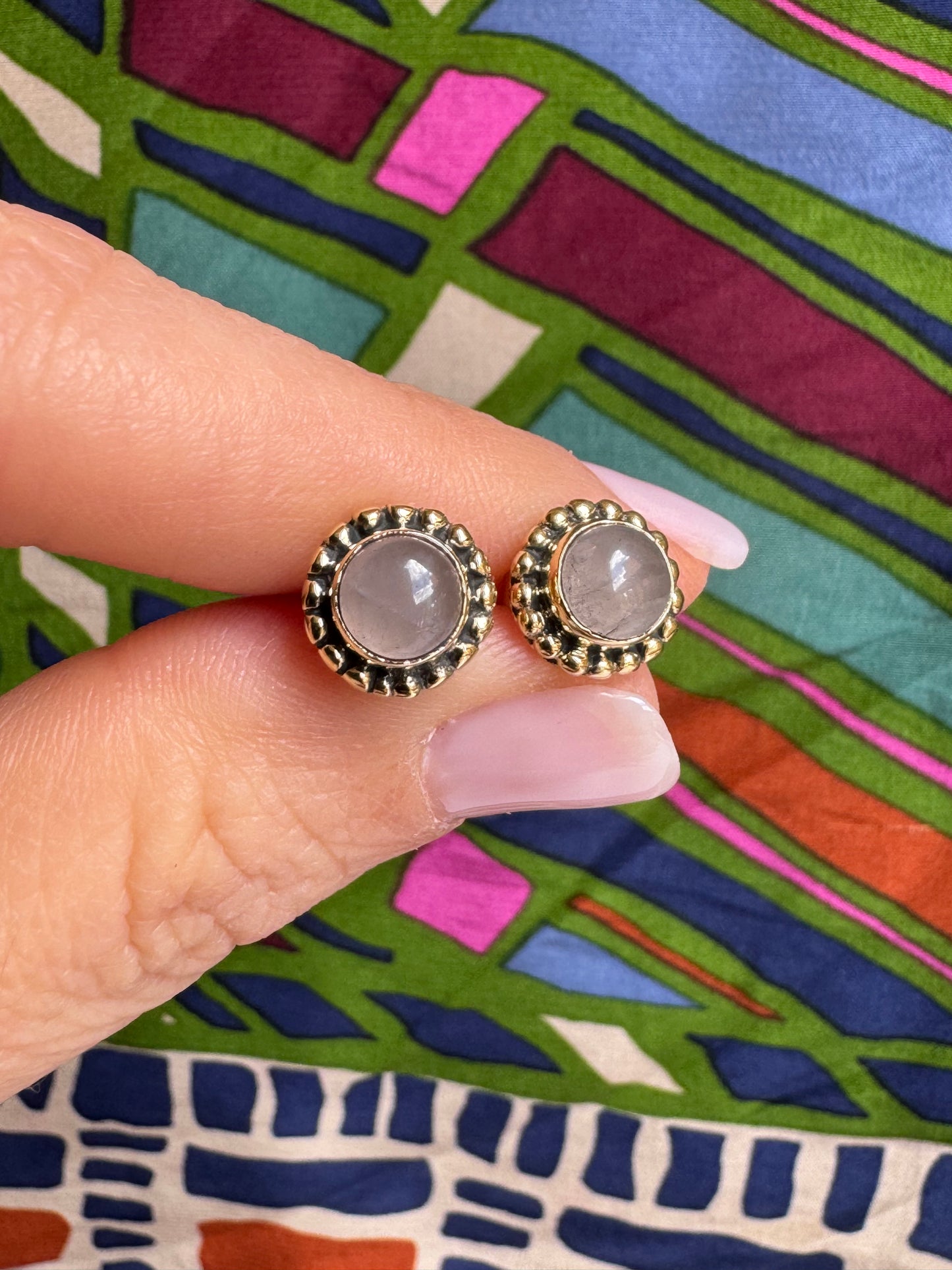 Gold Boho Earrings Pink Lobe