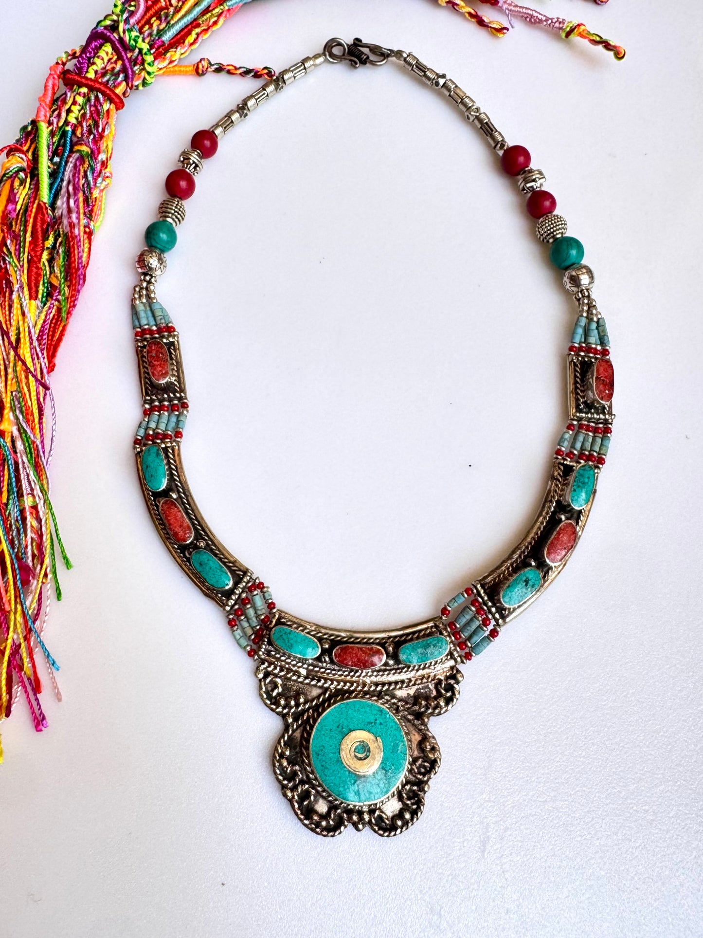 Collana nepalese metallo pietre vintage anni 70