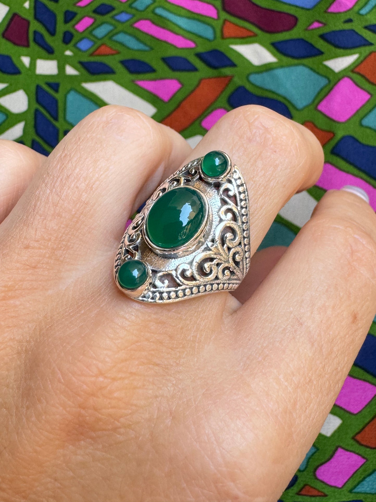 T46 green onyx 925 silver ring