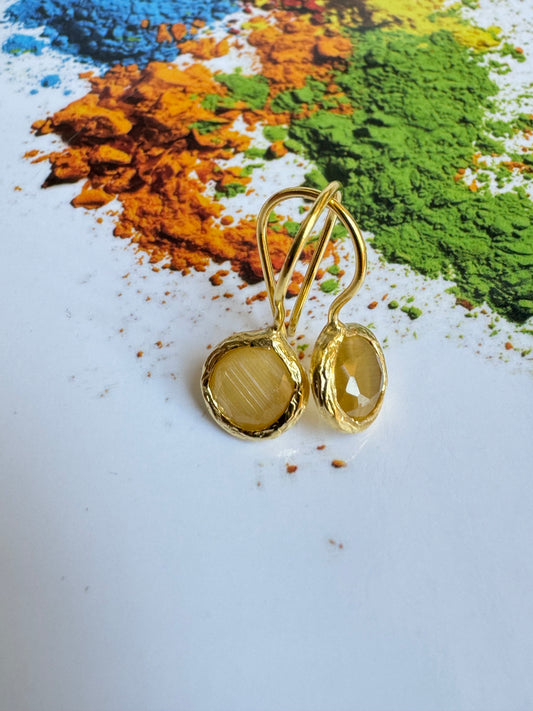 Mini yellow round stone earrings