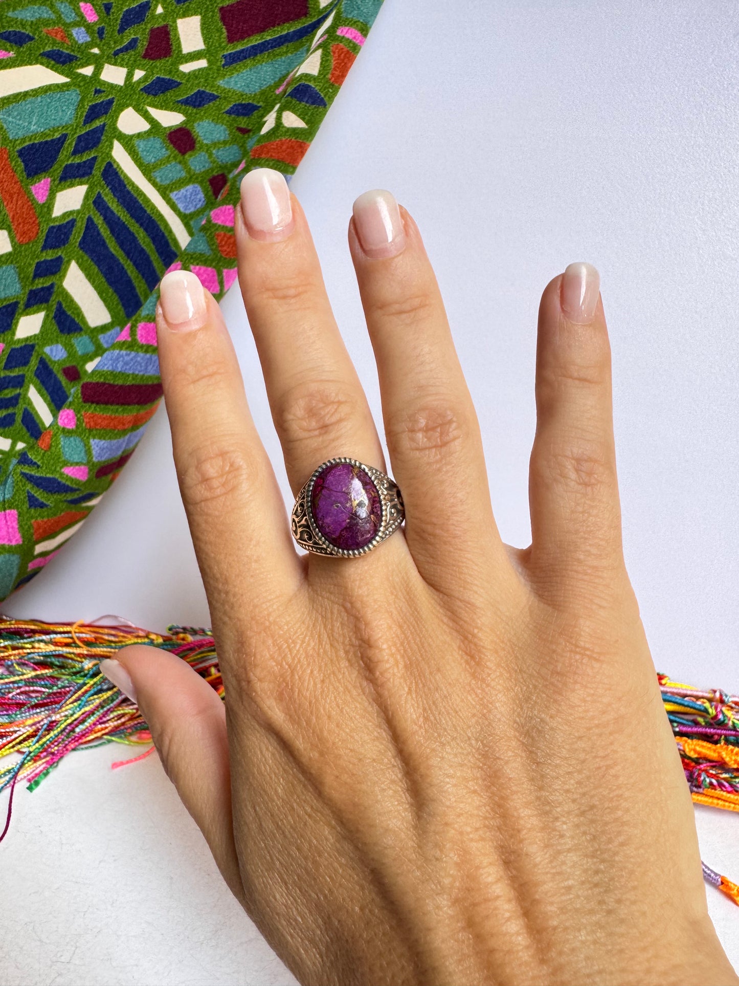 Anello argento 925 purple copper turquoise misura 16 1V