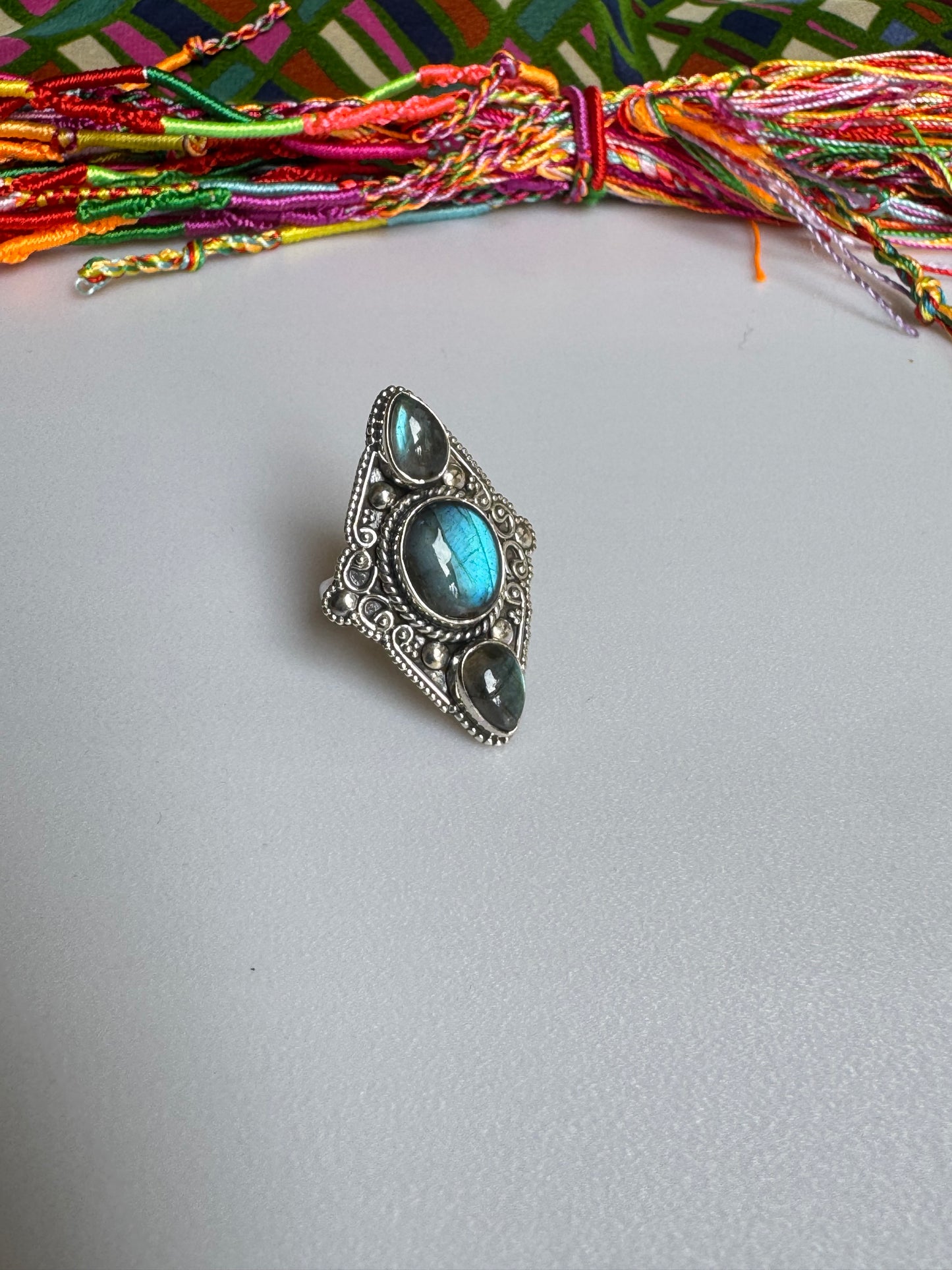 Labradoritring aus 925er Sterlingsilber, Größe 16 - 6LA