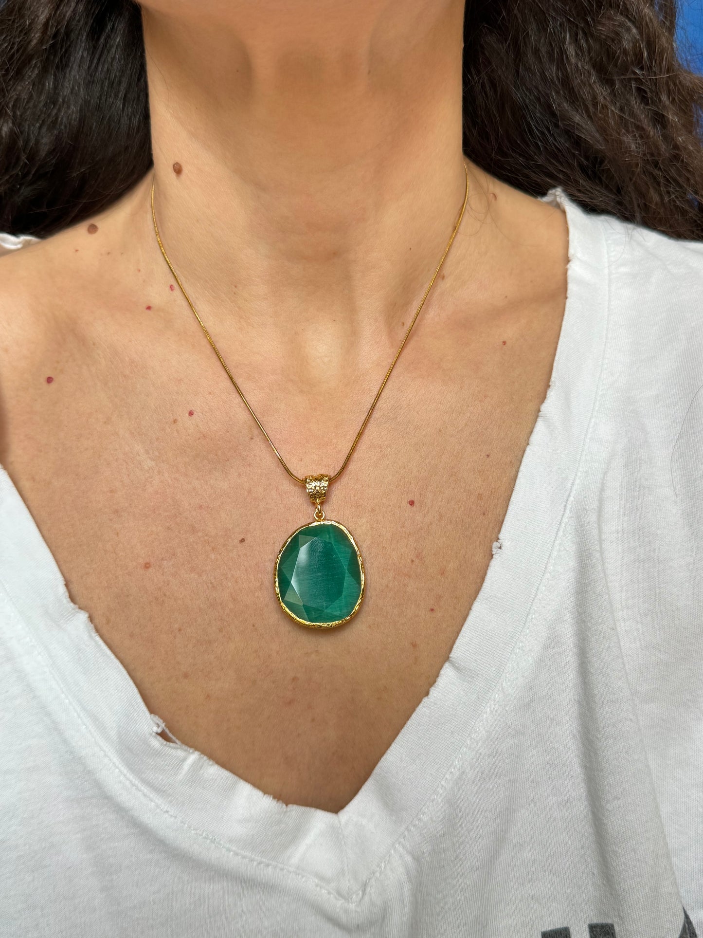 Giant green bottle drop stone pendant