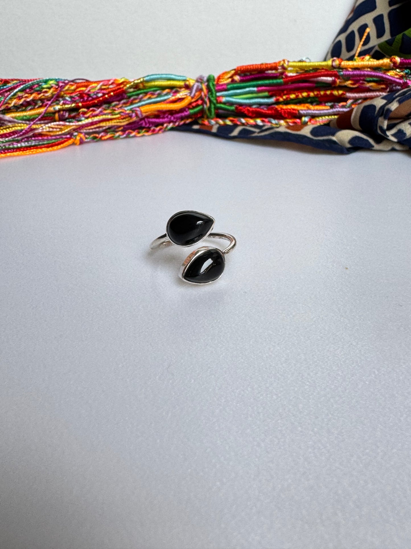 Anello argento 925 onice nero regolabile misura 16 - 3ON