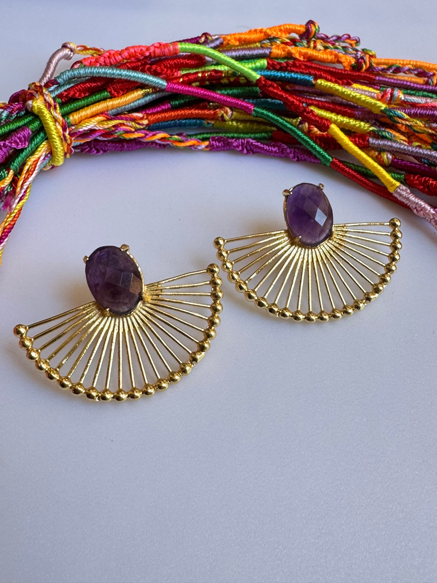 Purple Half Hoop Golden Earrings