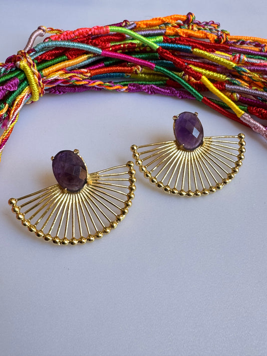 Orecchini dorati mezzo cerchio viola